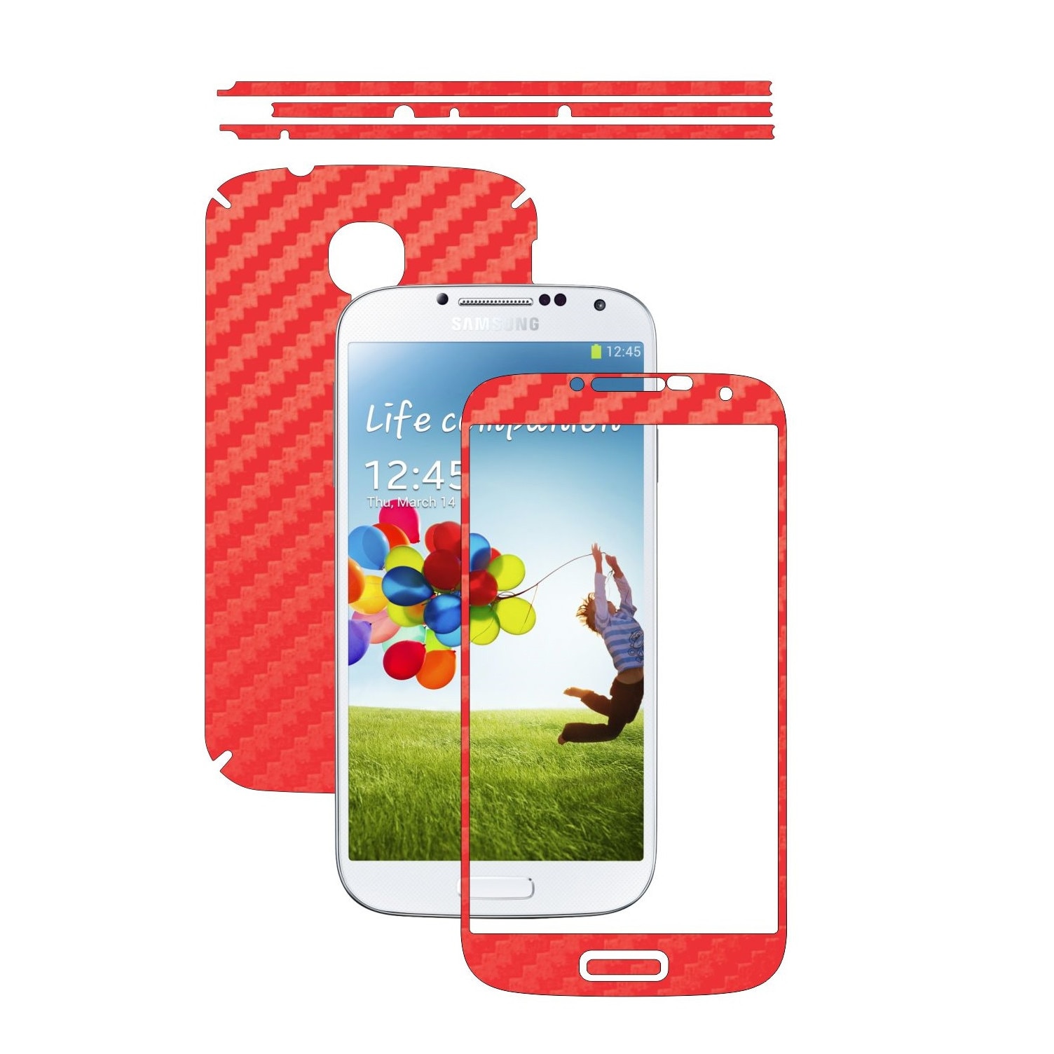 Folie de protectie Carbon Skinz, Husa de tip Skin Adeziv pentru Carcasa, Carbon Rosu dedicata Samsung Galaxy S4