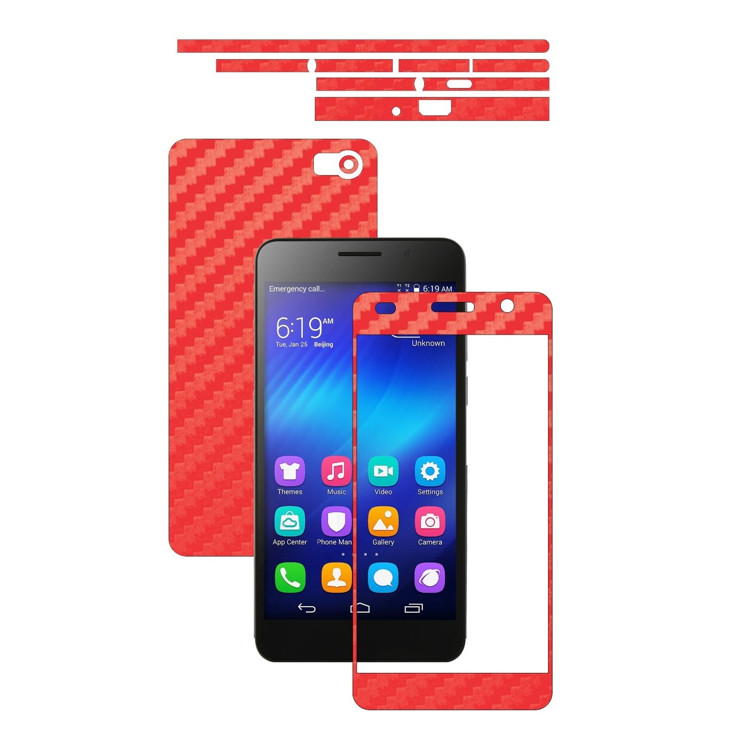 Folie de protectie Carbon Skinz, Husa de tip Skin Adeziv pentru Carcasa, Carbon Rosu dedicata Huawei Honor 6 Glory 6