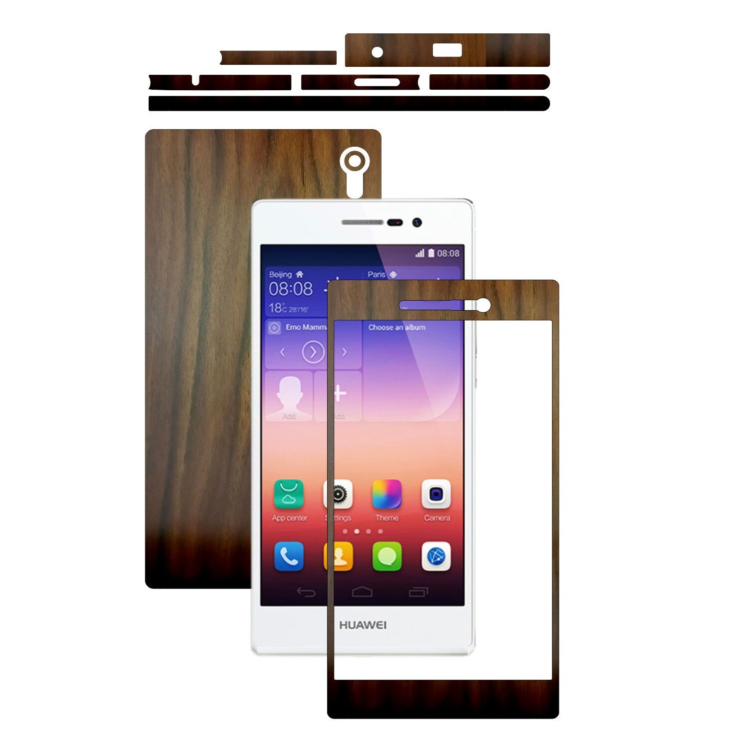 Folie de protectie Carbon Skinz, Husa de tip Skin Adeziv pentru Carcasa, Lemn Nuc Inchis dedicata Huawei Ascend P7