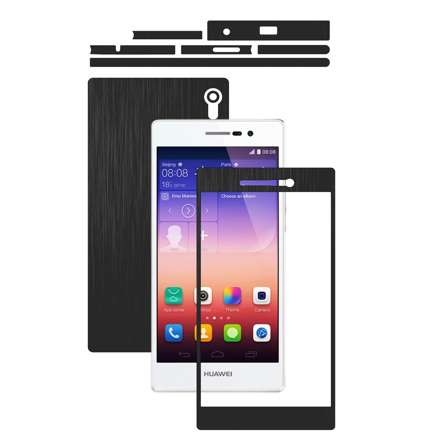 Folie de protectie Carbon Skinz, Husa de tip Skin Adeziv pentru Carcasa, Brushed Negru dedicata Huawei Ascend P7
