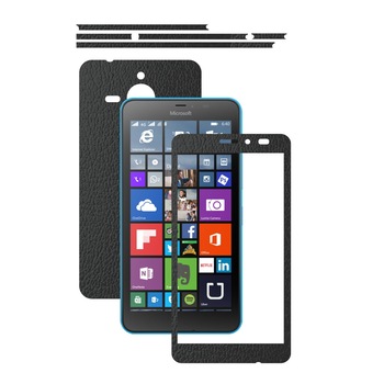 Folie de protectie Carbon Skinz, Husa de tip Skin Adeziv pentru Carcasa, Piele Neagra dedicata Microsoft Lumia 640 XL