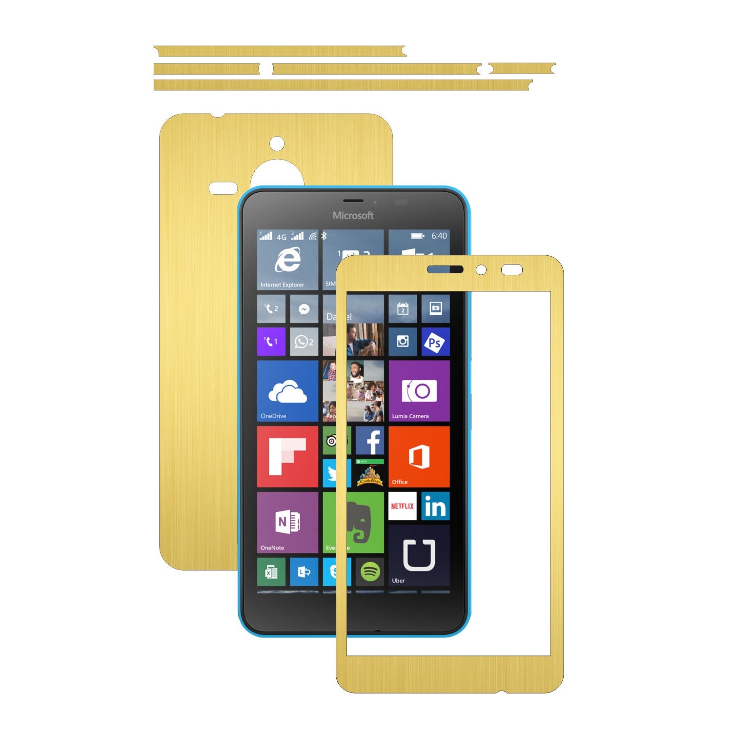 Folie de protectie Carbon Skinz, Husa de tip Skin Adeziv pentru Carcasa, Brushed Auriu dedicata Microsoft Lumia 640 XL