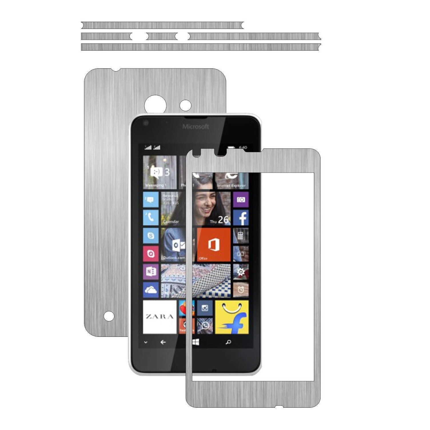 Folie de protectie Carbon Skinz, Husa de tip Skin Adeziv pentru Carcasa, Brushed Argintiu dedicata Microsoft Lumia 640