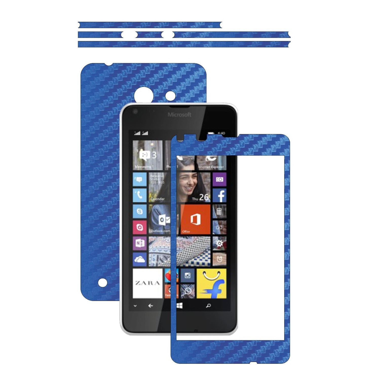 Folie de protectie Carbon Skinz, Husa de tip Skin Adeziv pentru Carcasa, Carbon Albastru dedicata Microsoft Lumia 640