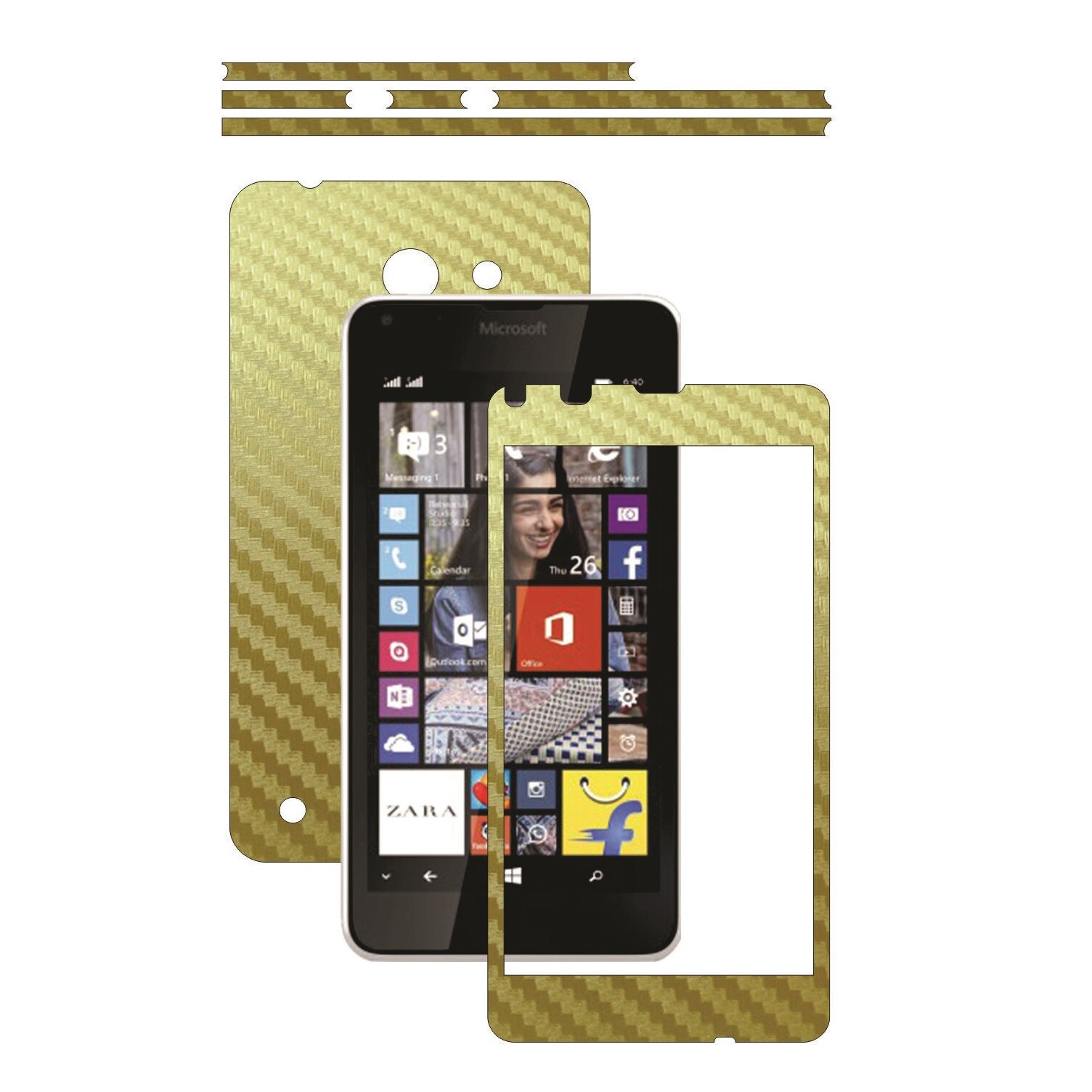 Folie de protectie Carbon Skinz, Husa de tip Skin Adeziv pentru Carcasa, Carbon Auriu dedicata Microsoft Lumia 640
