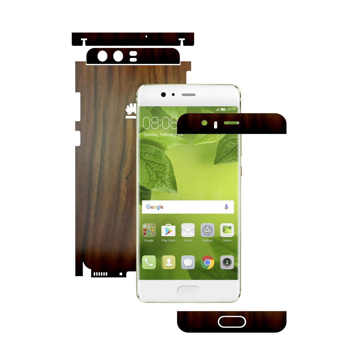 Folie de protectie Carbon Skinz, Husa de tip Skin Adeziv pentru Carcasa, Lemn Nuc Inchis dedicata Huawei P10 + Plus