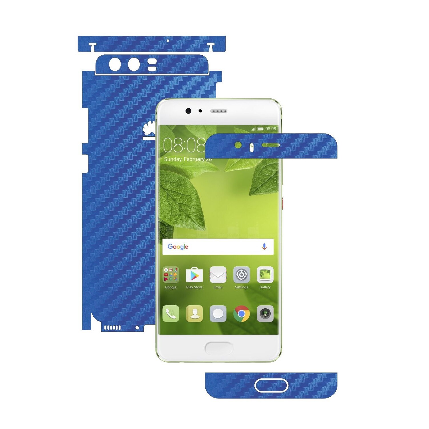 Folie de protectie Carbon Skinz, Husa de tip Skin Adeziv pentru Carcasa, Carbon Albastru dedicata Huawei P10