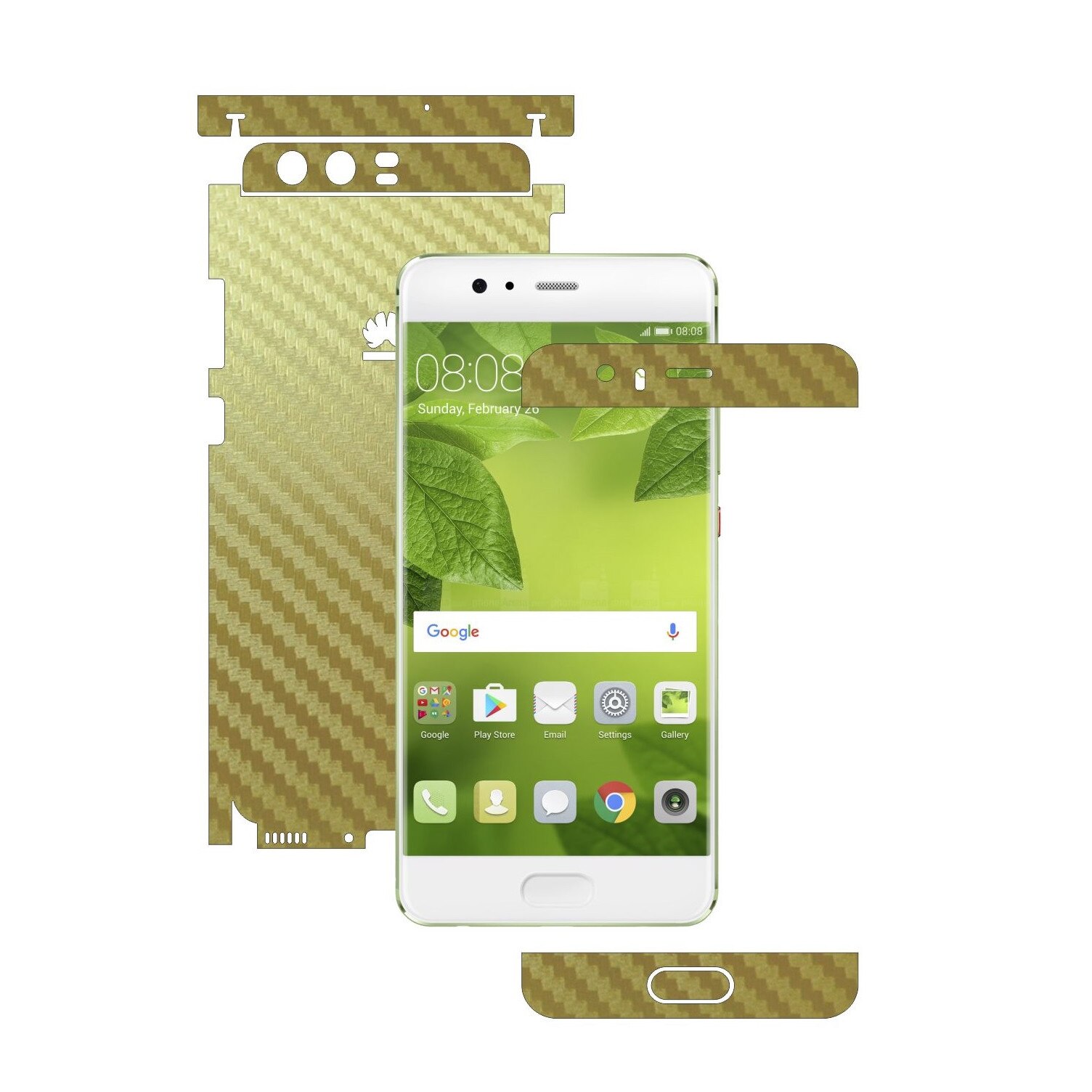 Folie de protectie Carbon Skinz, Husa de tip Skin Adeziv pentru Carcasa, Carbon Auriu dedicata Huawei P10