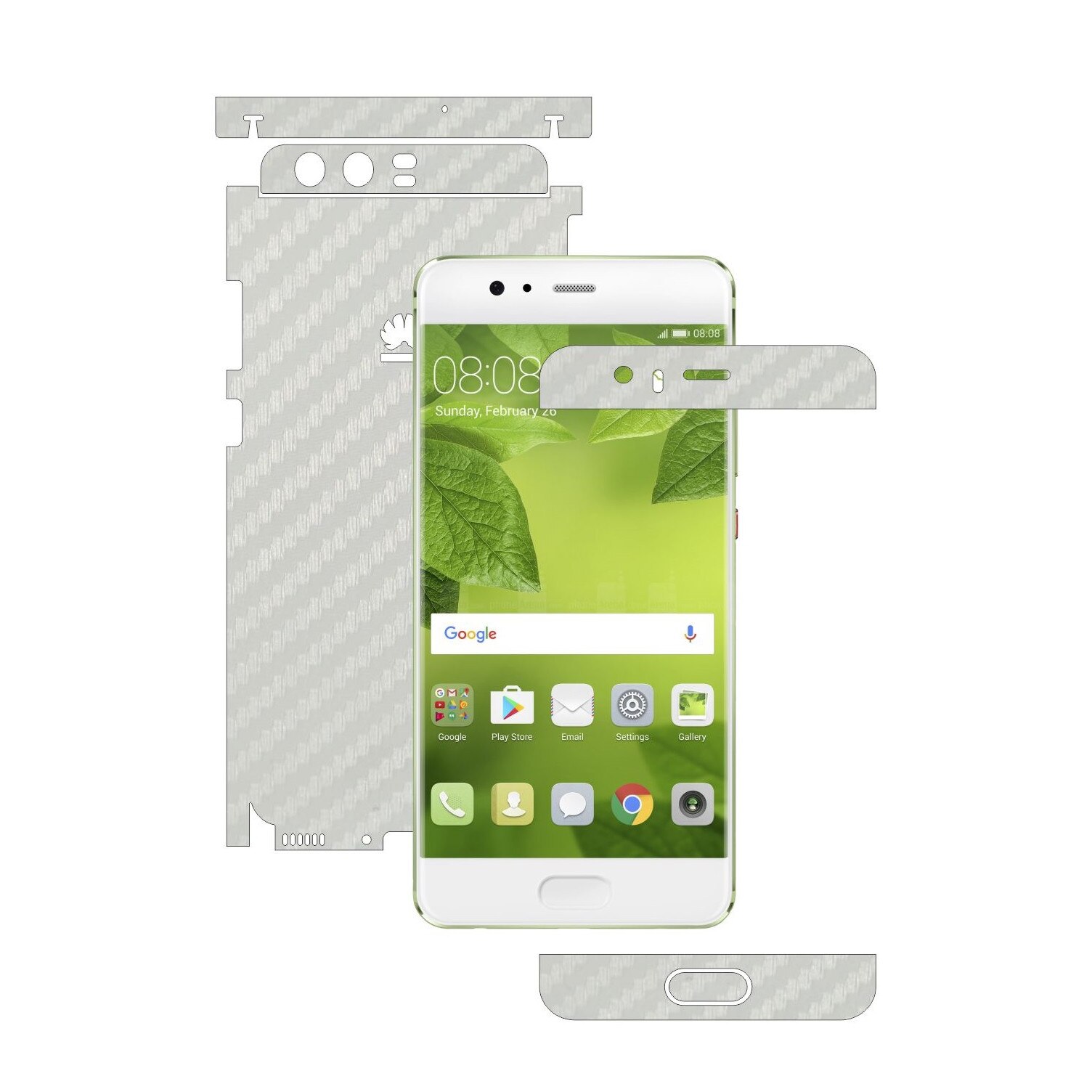 Folie de protectie Carbon Skinz, Husa de tip Skin Adeziv pentru Carcasa, Carbon Alb dedicata Huawei P10