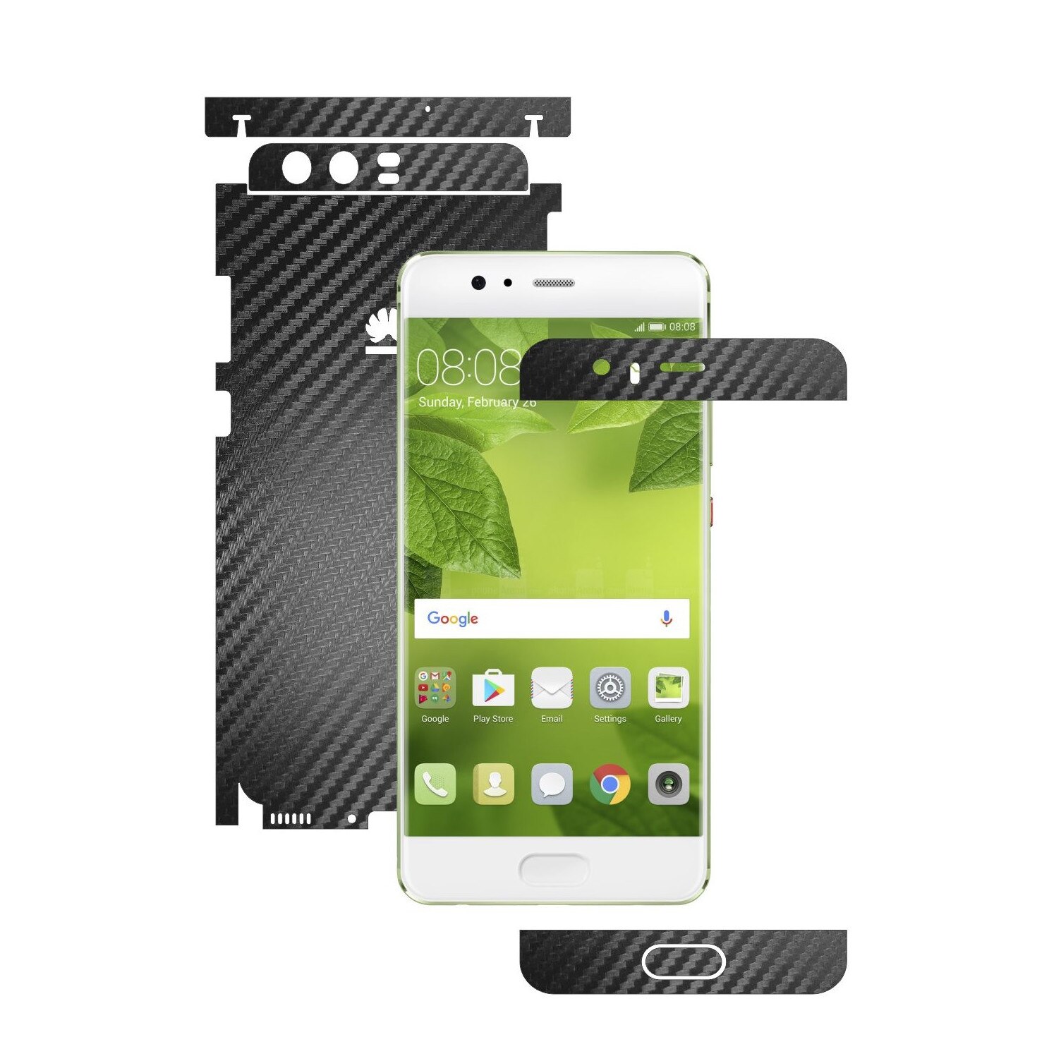 Folie de protectie Carbon Skinz, Husa de tip Skin Adeziv pentru Carcasa, Carbon Negru dedicata Huawei P10