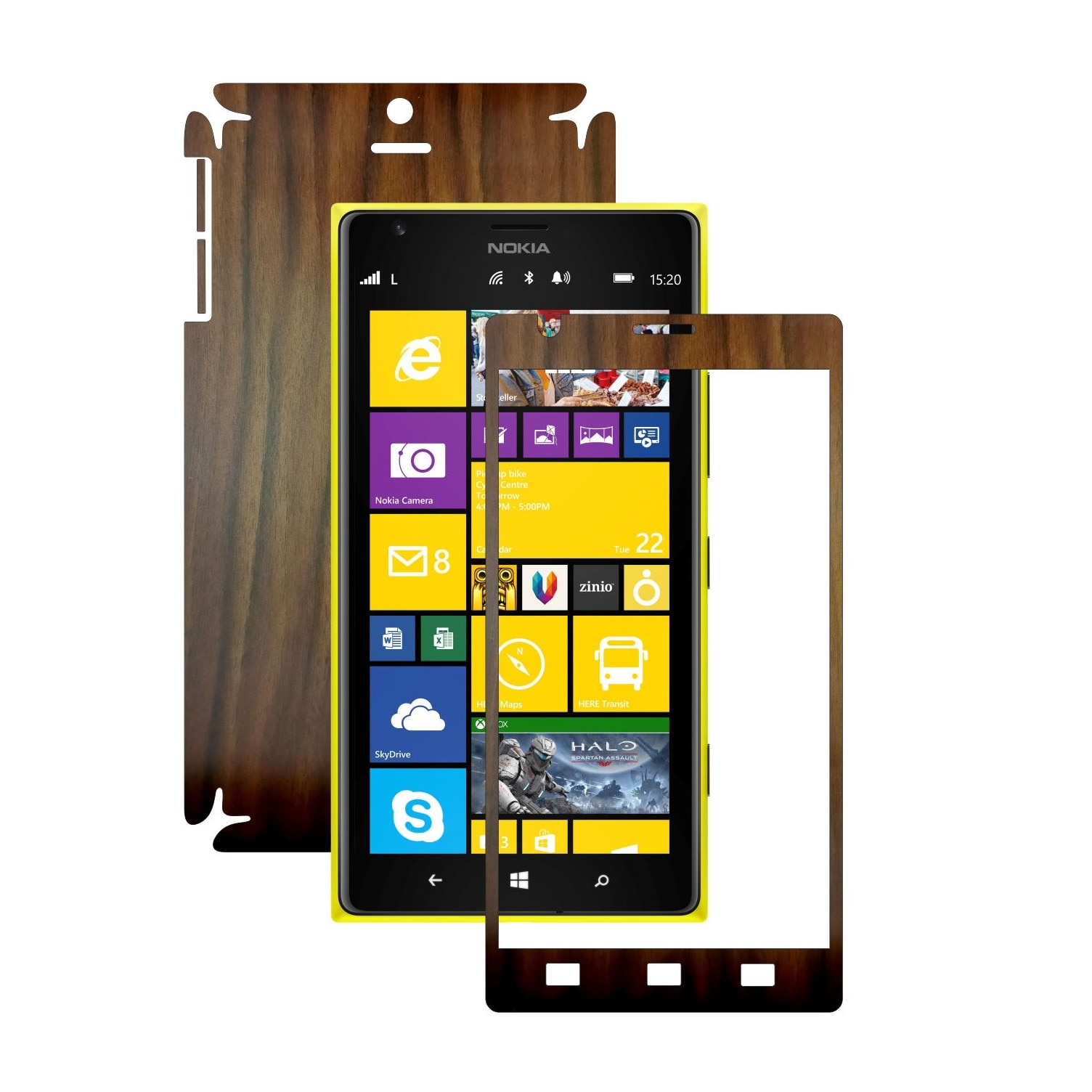 Folie de protectie Carbon Skinz, Husa de tip Skin Adeziv pentru Carcasa, Lemn Nuc Inchis dedicata Nokia Lumia 1520