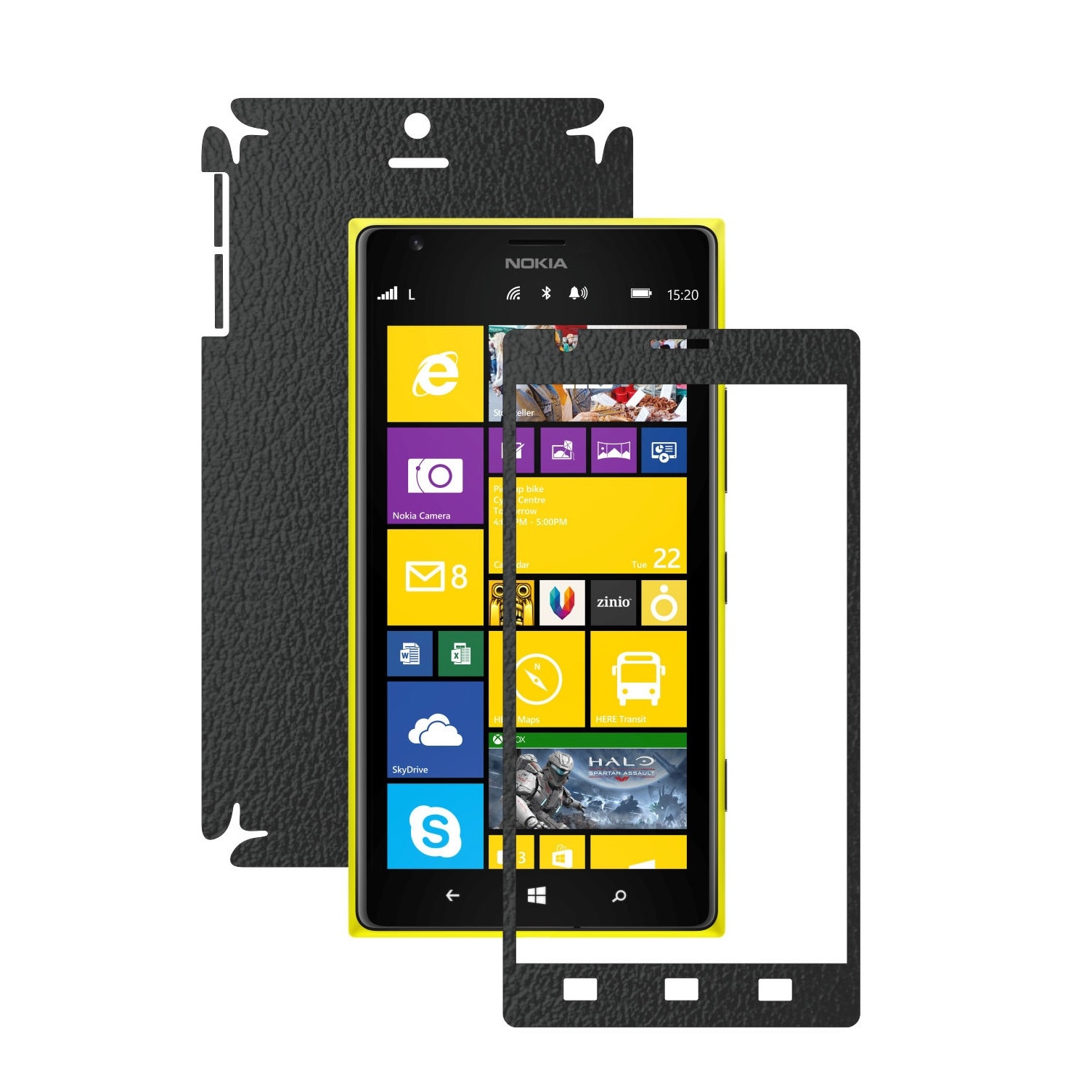 Folie de protectie Carbon Skinz, Husa de tip Skin Adeziv pentru Carcasa, Piele Neagra dedicata Nokia Lumia 1520