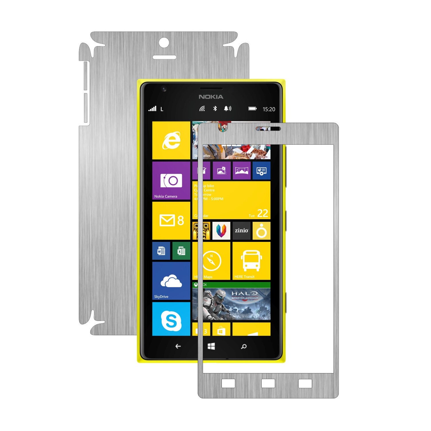 Folie de protectie Carbon Skinz, Husa de tip Skin Adeziv pentru Carcasa, Brushed Argintiu dedicata Nokia Lumia 1520