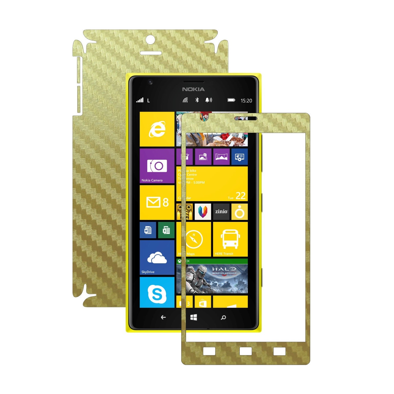 Folie de protectie Carbon Skinz, Husa de tip Skin Adeziv pentru Carcasa, Carbon Auriu dedicata Nokia Lumia 1520
