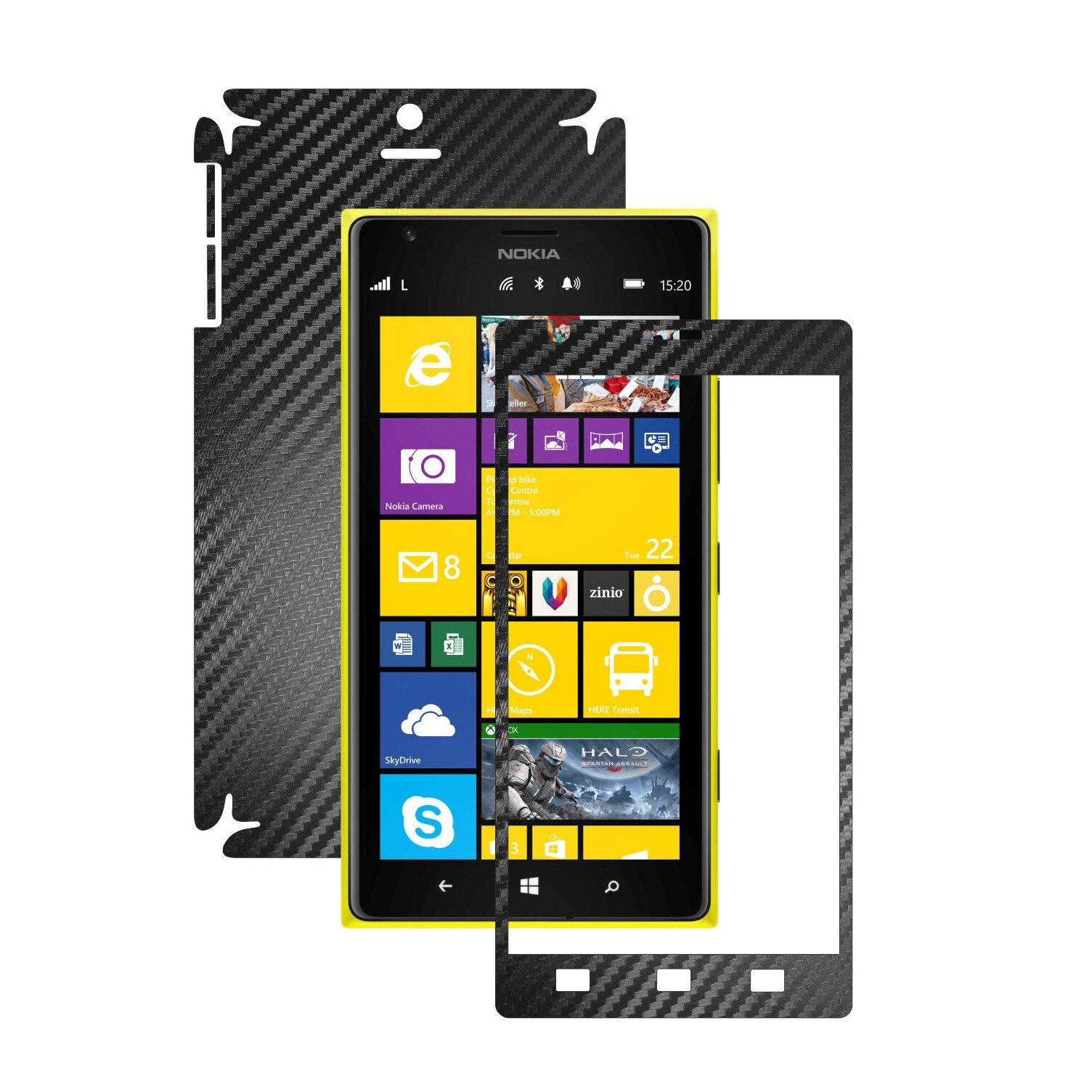 Folie de protectie Carbon Skinz, Husa de tip Skin Adeziv pentru Carcasa, Carbon Negru dedicata Nokia Lumia 1520