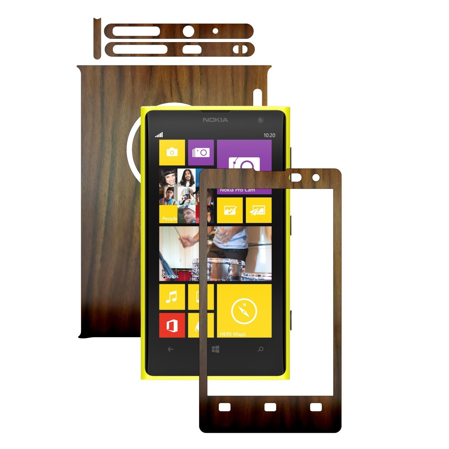 Folie de protectie Carbon Skinz, Husa de tip Skin Adeziv pentru Carcasa, Lemn Nuc Inchis dedicata Nokia Lumia 1020