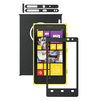 Folie de protectie Carbon Skinz, Husa de tip Skin Adeziv pentru Carcasa, Piele Neagra dedicata Nokia Lumia 1020