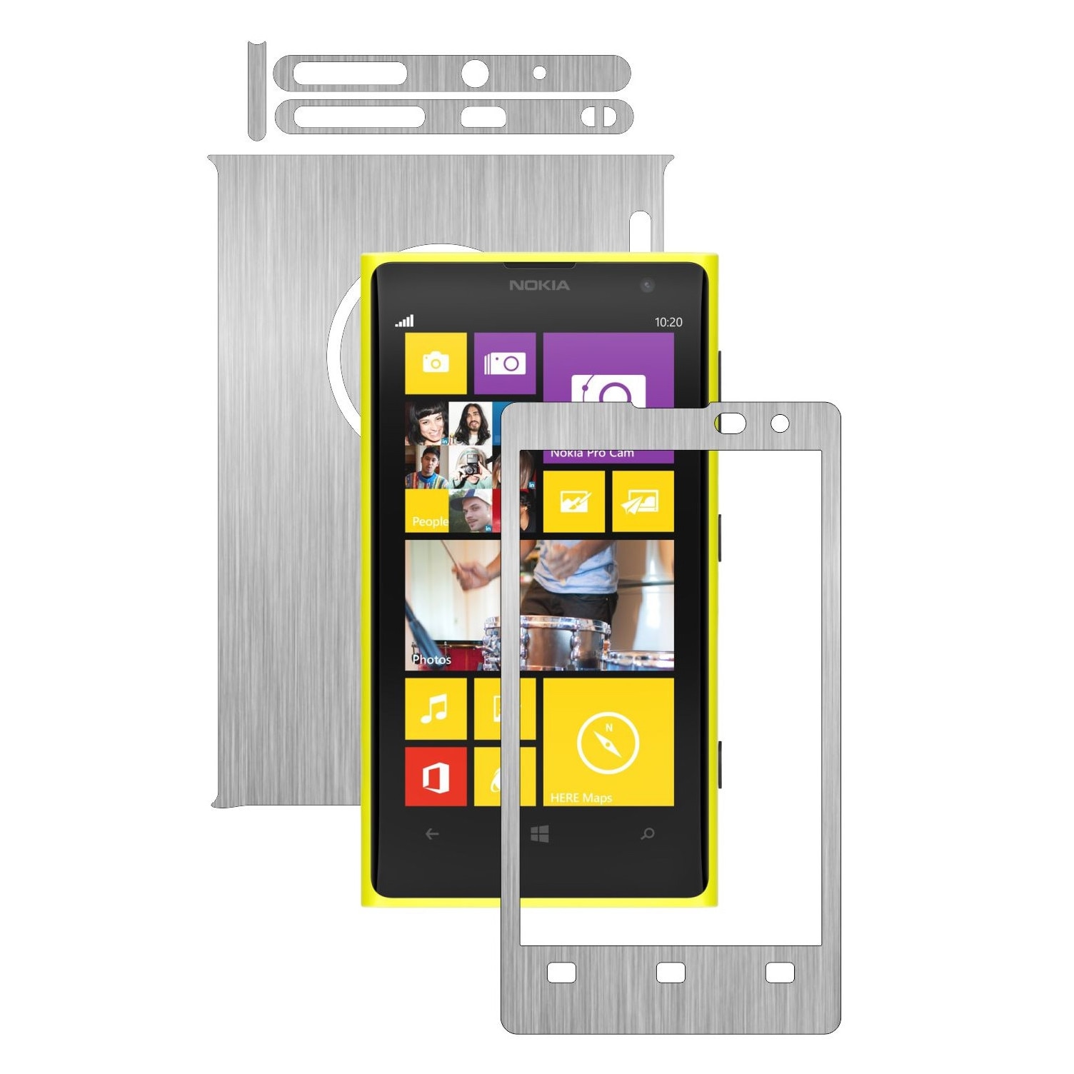 Folie de protectie Carbon Skinz, Husa de tip Skin Adeziv pentru Carcasa, Brushed Argintiu dedicata Nokia Lumia 1020