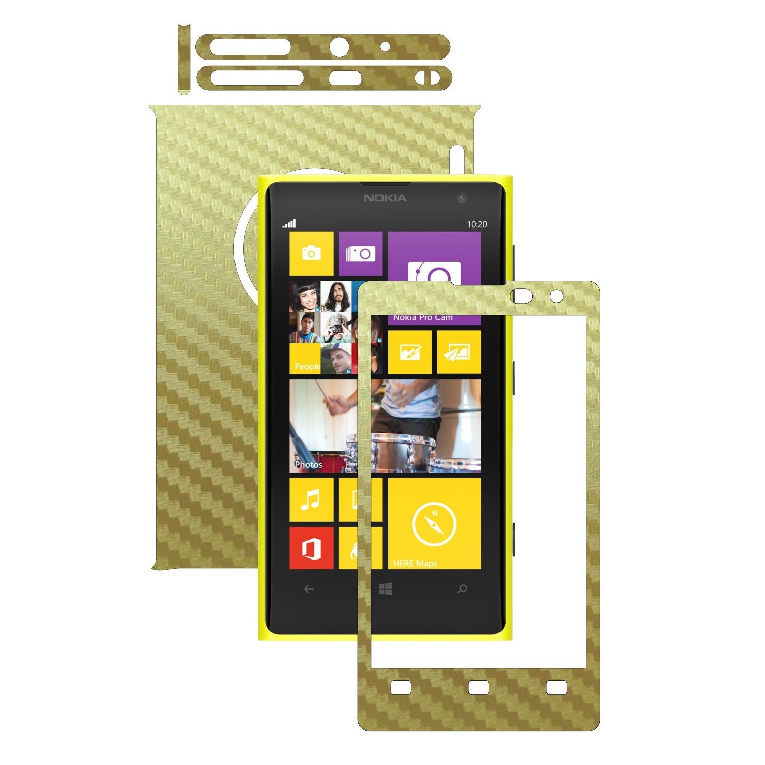 Folie de protectie Carbon Skinz, Husa de tip Skin Adeziv pentru Carcasa, Carbon Auriu dedicata Nokia Lumia 1020