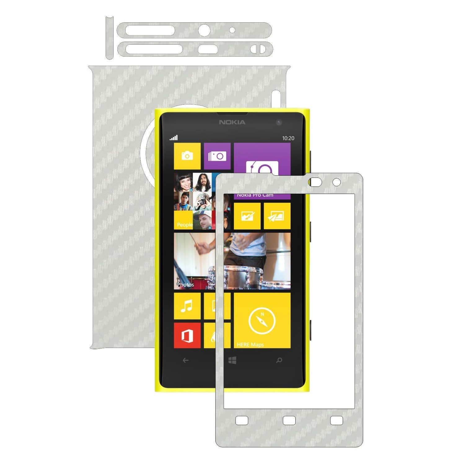 Folie de protectie Carbon Skinz, Husa de tip Skin Adeziv pentru Carcasa, Carbon Alb dedicata Nokia Lumia 1020