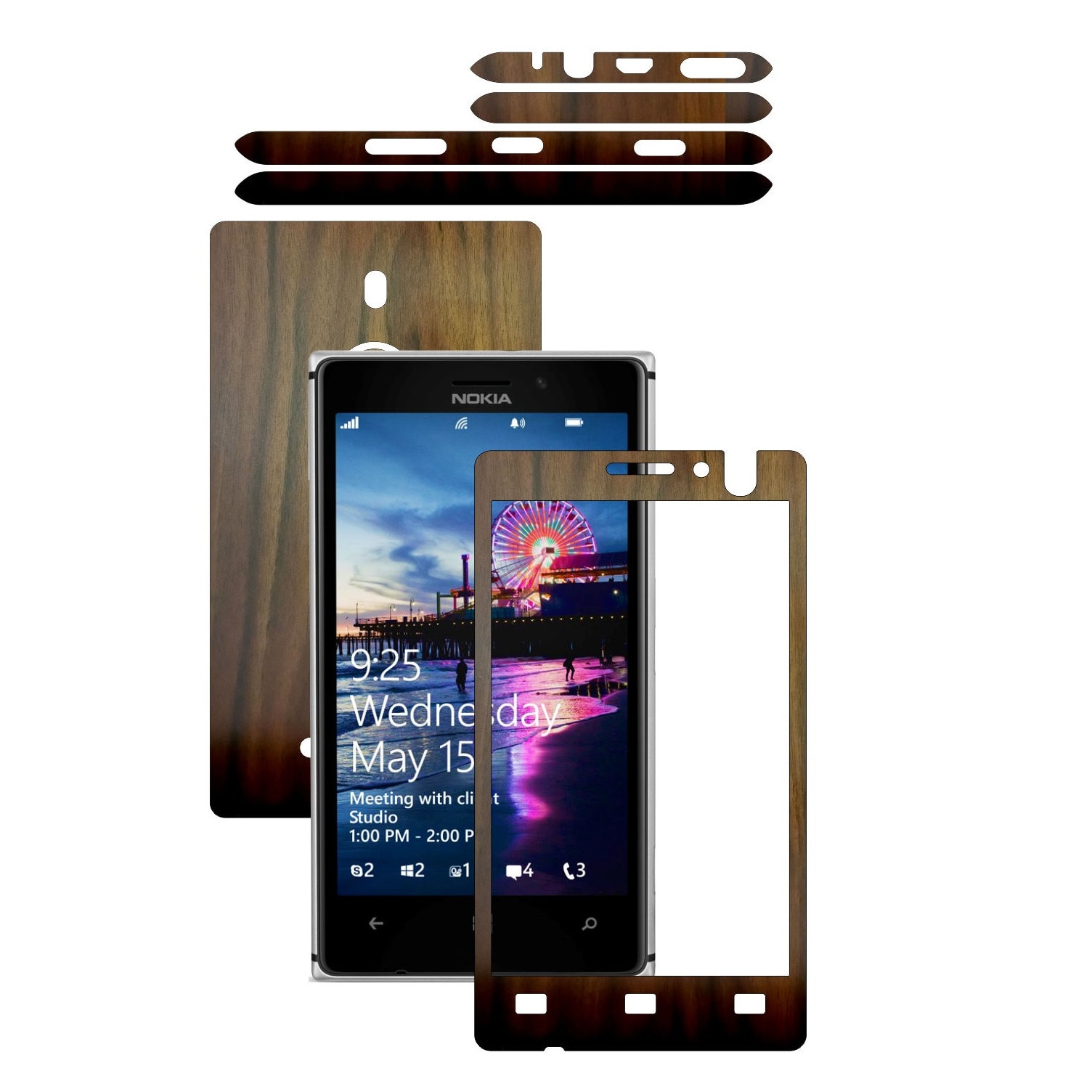 Folie de protectie Carbon Skinz, Husa de tip Skin Adeziv pentru Carcasa, Lemn Nuc Inchis dedicata Nokia Lumia 925