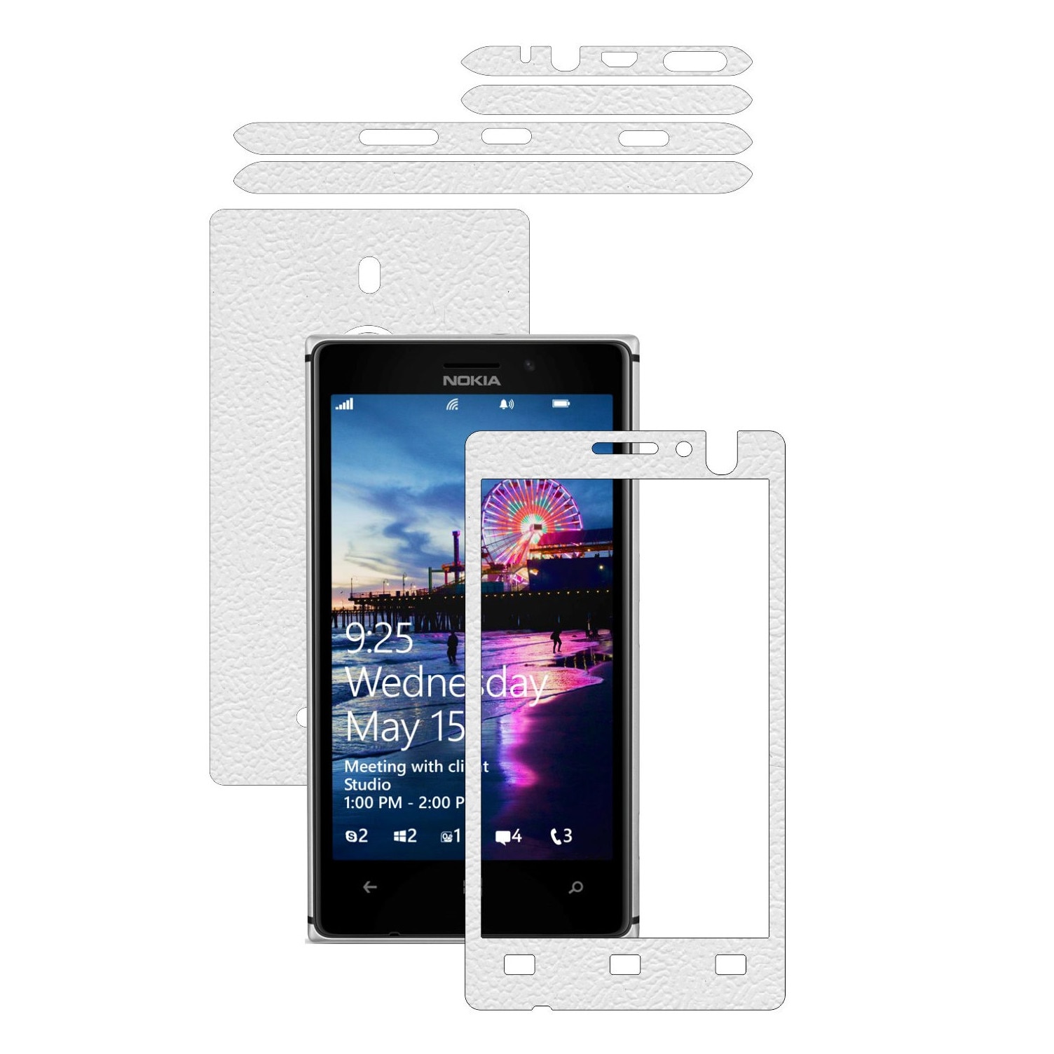 Folie de protectie Carbon Skinz, Husa de tip Skin Adeziv pentru Carcasa, Piele Alba dedicata Nokia Lumia 925