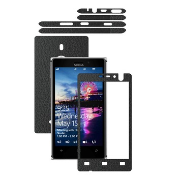 Folie de protectie Carbon Skinz, Husa de tip Skin Adeziv pentru Carcasa, Piele Neagra dedicata Nokia Lumia 925