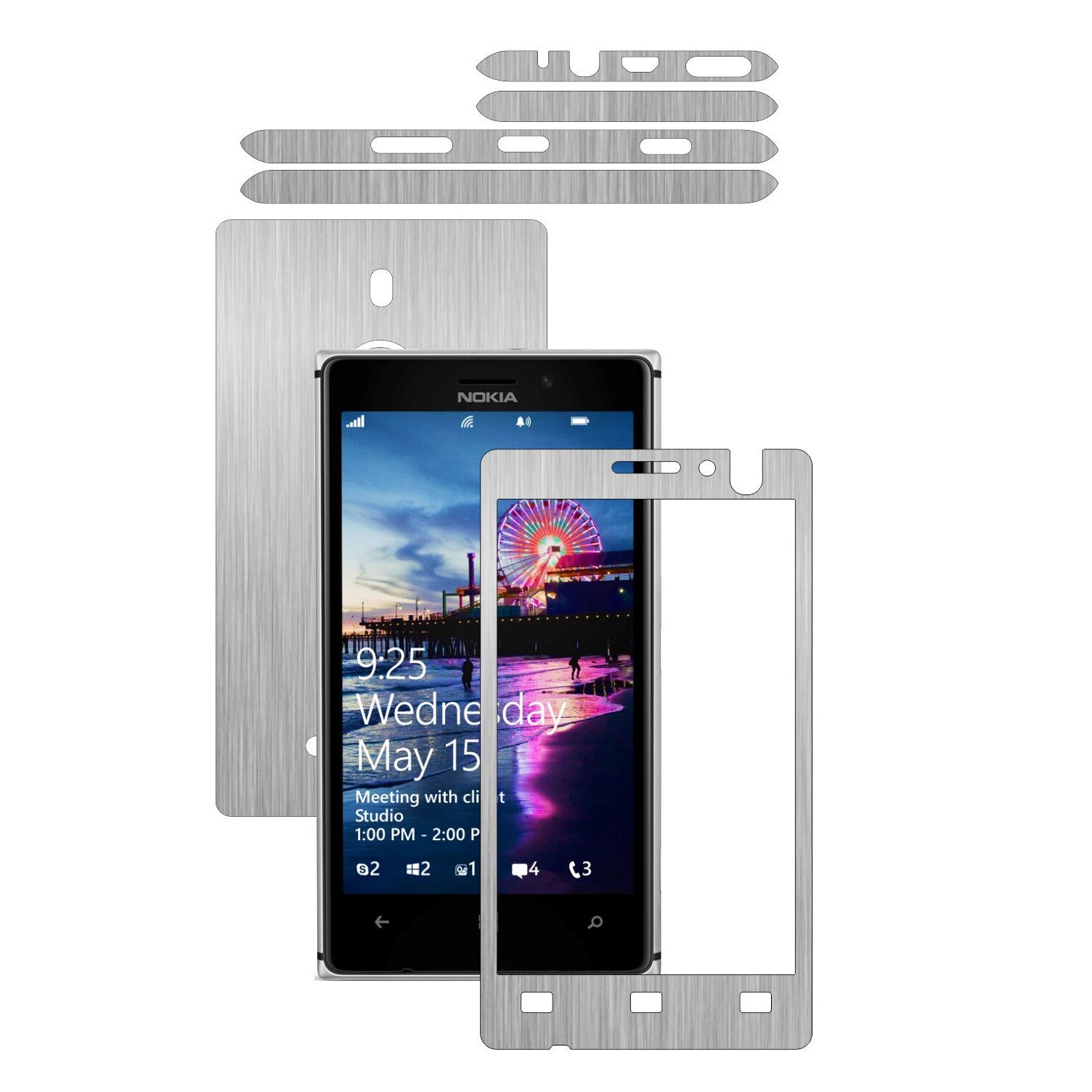 Folie de protectie Carbon Skinz, Husa de tip Skin Adeziv pentru Carcasa, Brushed Argintiu dedicata Nokia Lumia 925