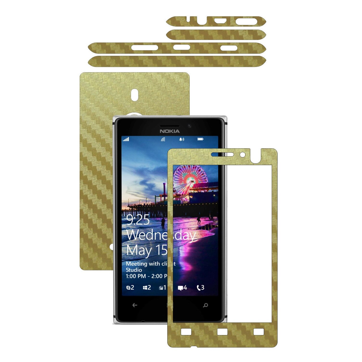 Folie de protectie Carbon Skinz, Husa de tip Skin Adeziv pentru Carcasa, Carbon Auriu dedicata Nokia Lumia 925