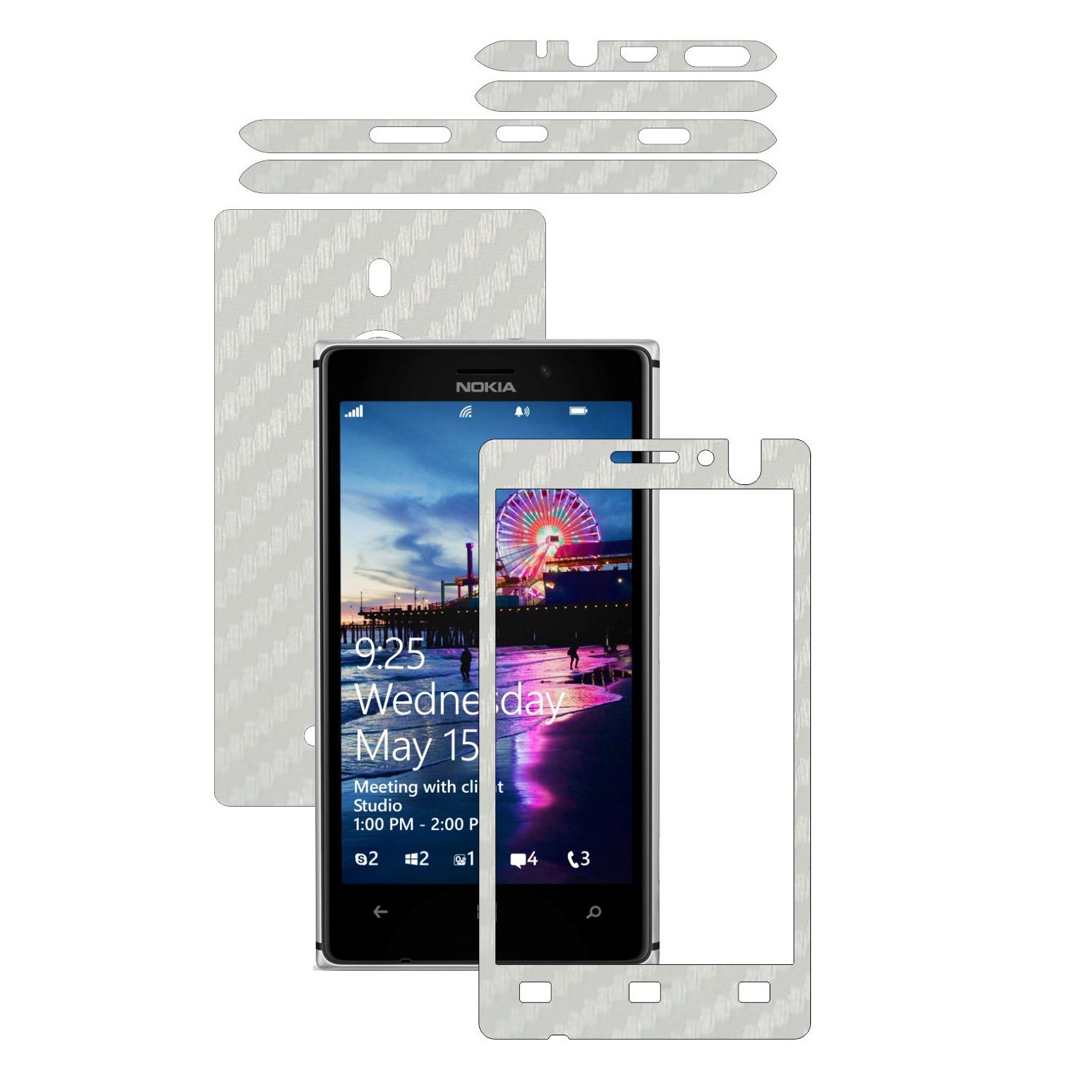 Folie de protectie Carbon Skinz, Husa de tip Skin Adeziv pentru Carcasa, Carbon Alb dedicata Nokia Lumia 925