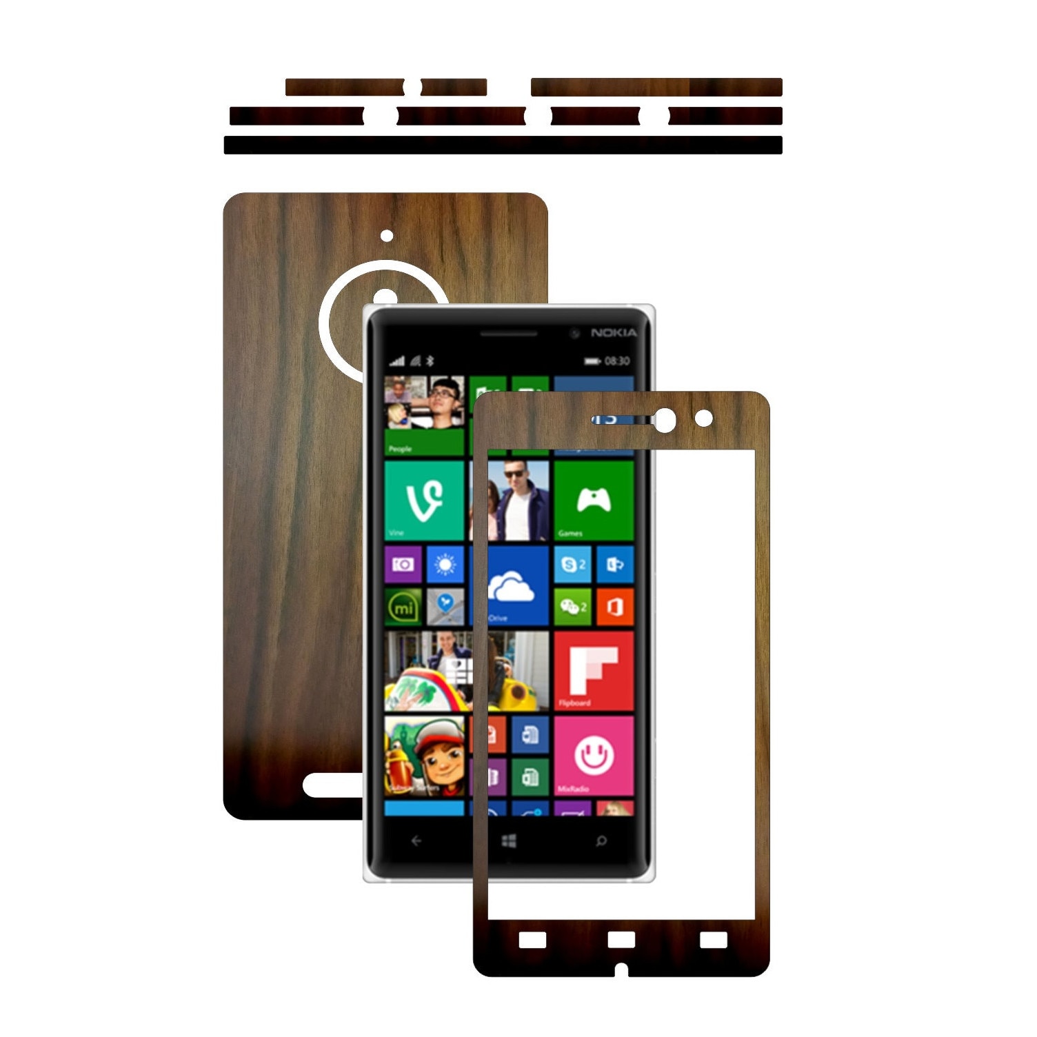Folie de protectie Carbon Skinz, Husa de tip Skin Adeziv pentru Carcasa, Lemn Nuc Inchis dedicata Nokia Lumia 830
