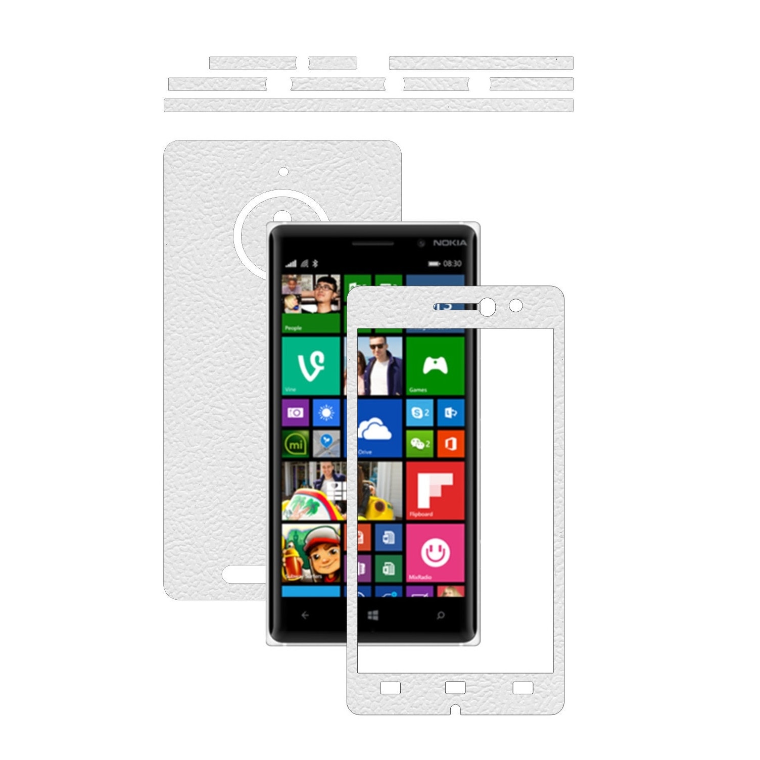 Folie de protectie Carbon Skinz, Husa de tip Skin Adeziv pentru Carcasa, Piele Alba dedicata Nokia Lumia 830