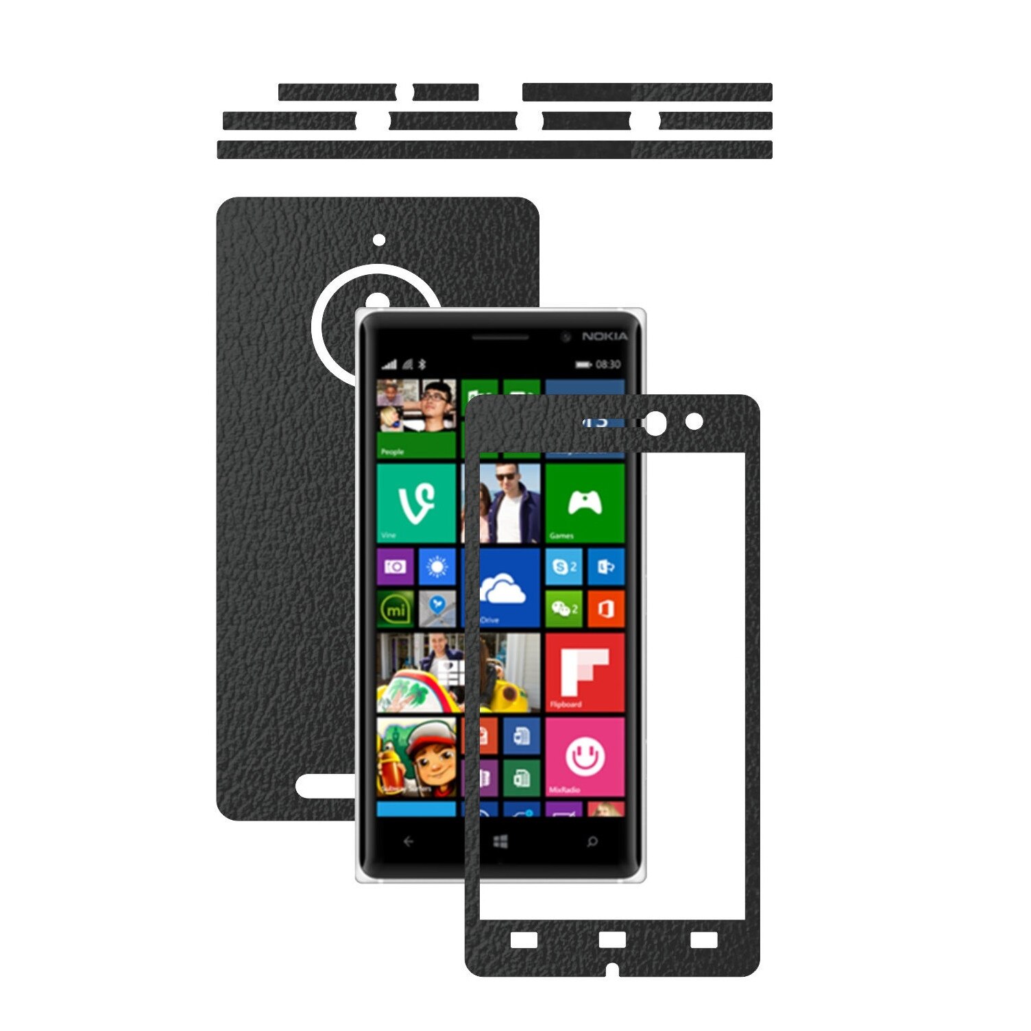 Folie de protectie Carbon Skinz, Husa de tip Skin Adeziv pentru Carcasa, Piele Neagra dedicata Nokia Lumia 830