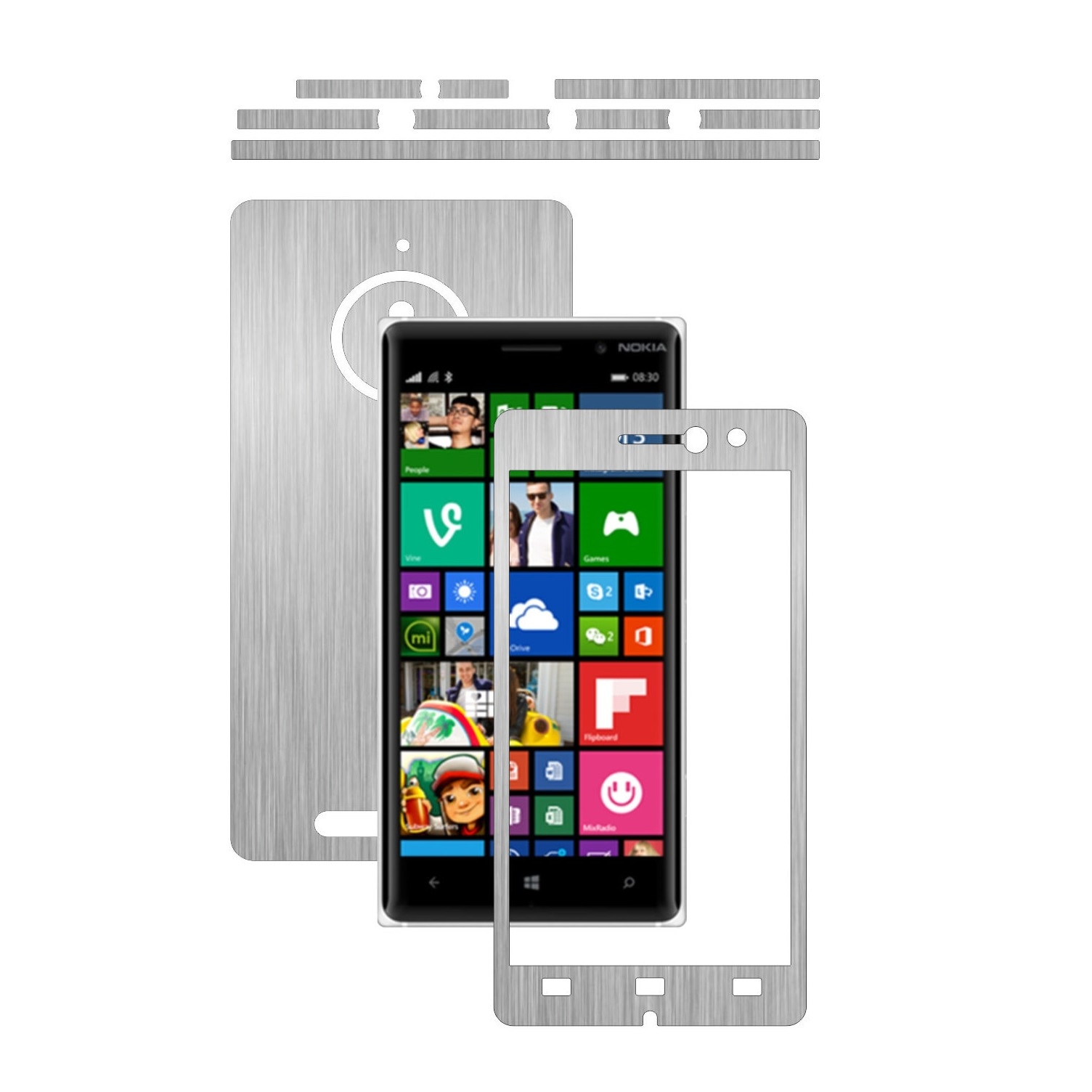 Folie de protectie Carbon Skinz, Husa de tip Skin Adeziv pentru Carcasa, Brushed Argintiu dedicata Nokia Lumia 830