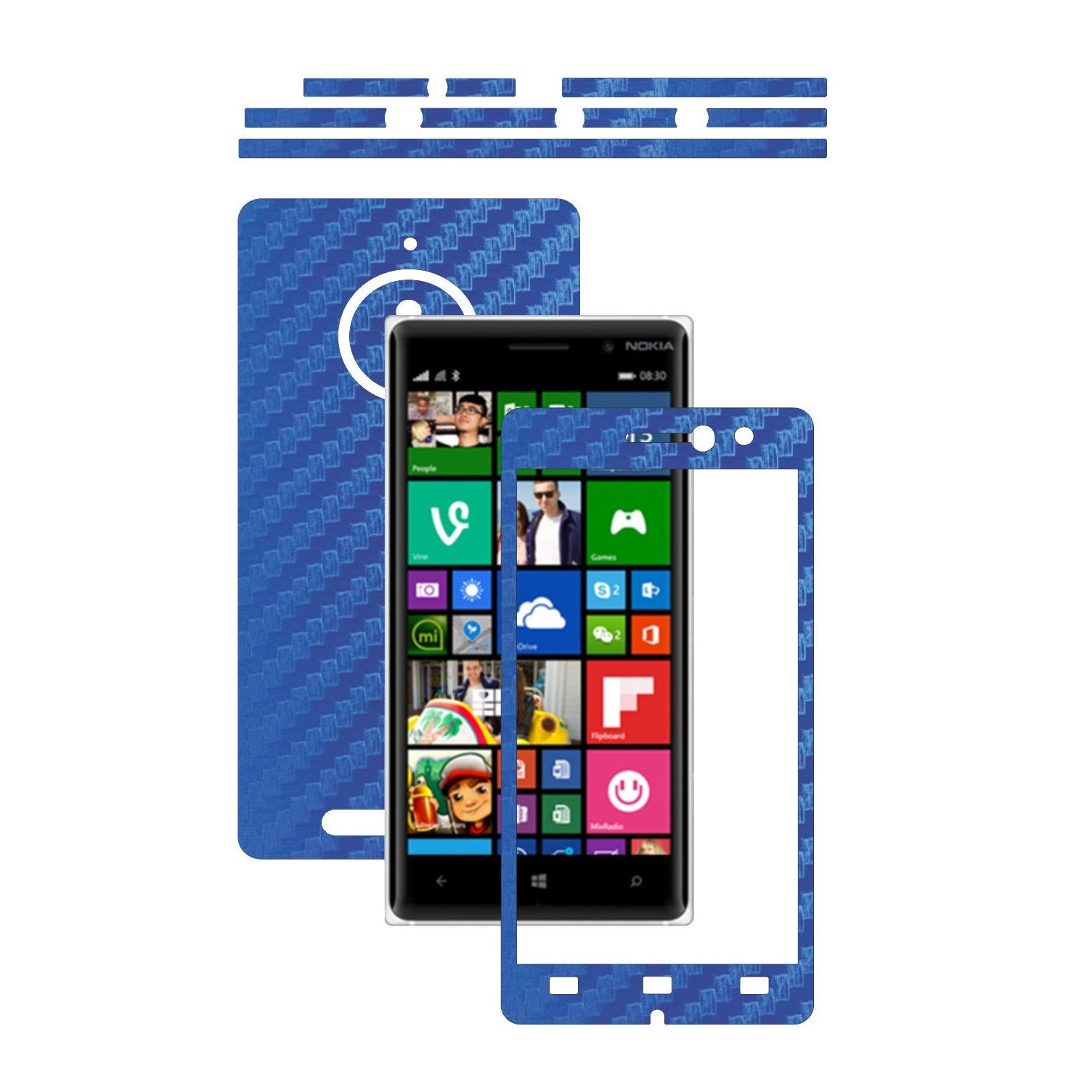 Folie de protectie Carbon Skinz, Husa de tip Skin Adeziv pentru Carcasa, Carbon Albastru dedicata Nokia Lumia 830