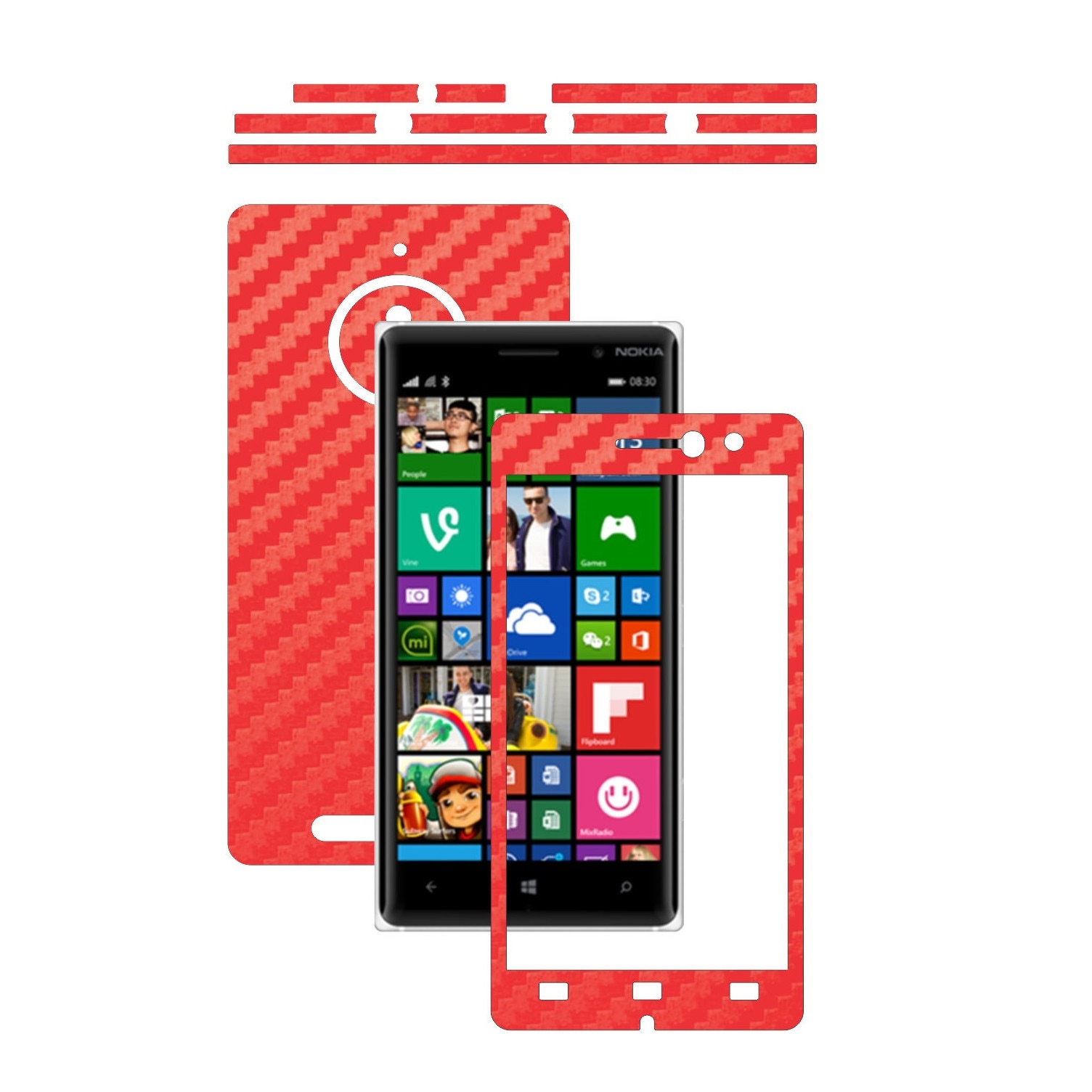 Folie de protectie Carbon Skinz, Husa de tip Skin Adeziv pentru Carcasa, Carbon Rosu dedicata Nokia Lumia 830