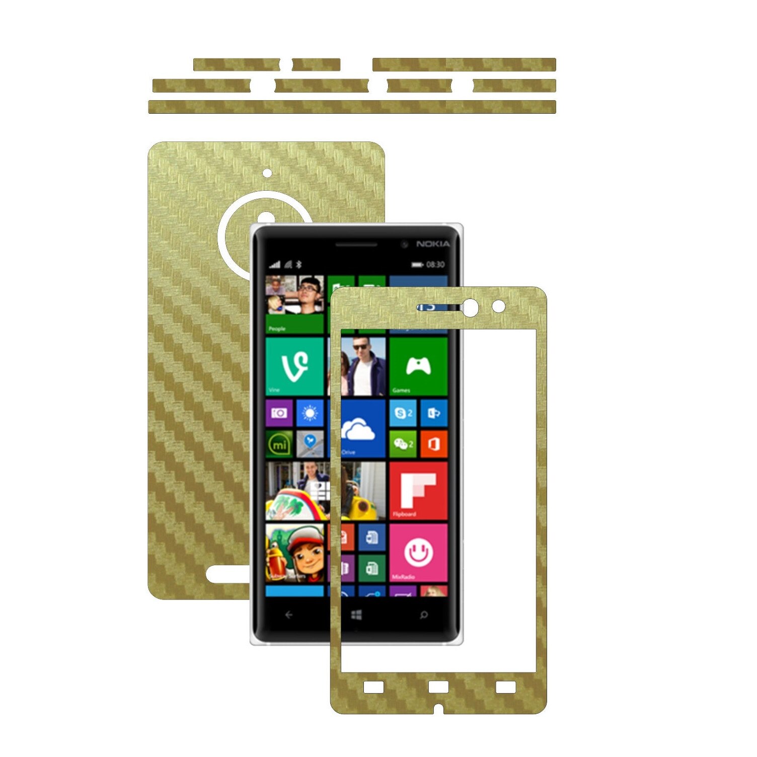 Folie de protectie Carbon Skinz, Husa de tip Skin Adeziv pentru Carcasa, Carbon Auriu dedicata Nokia Lumia 830