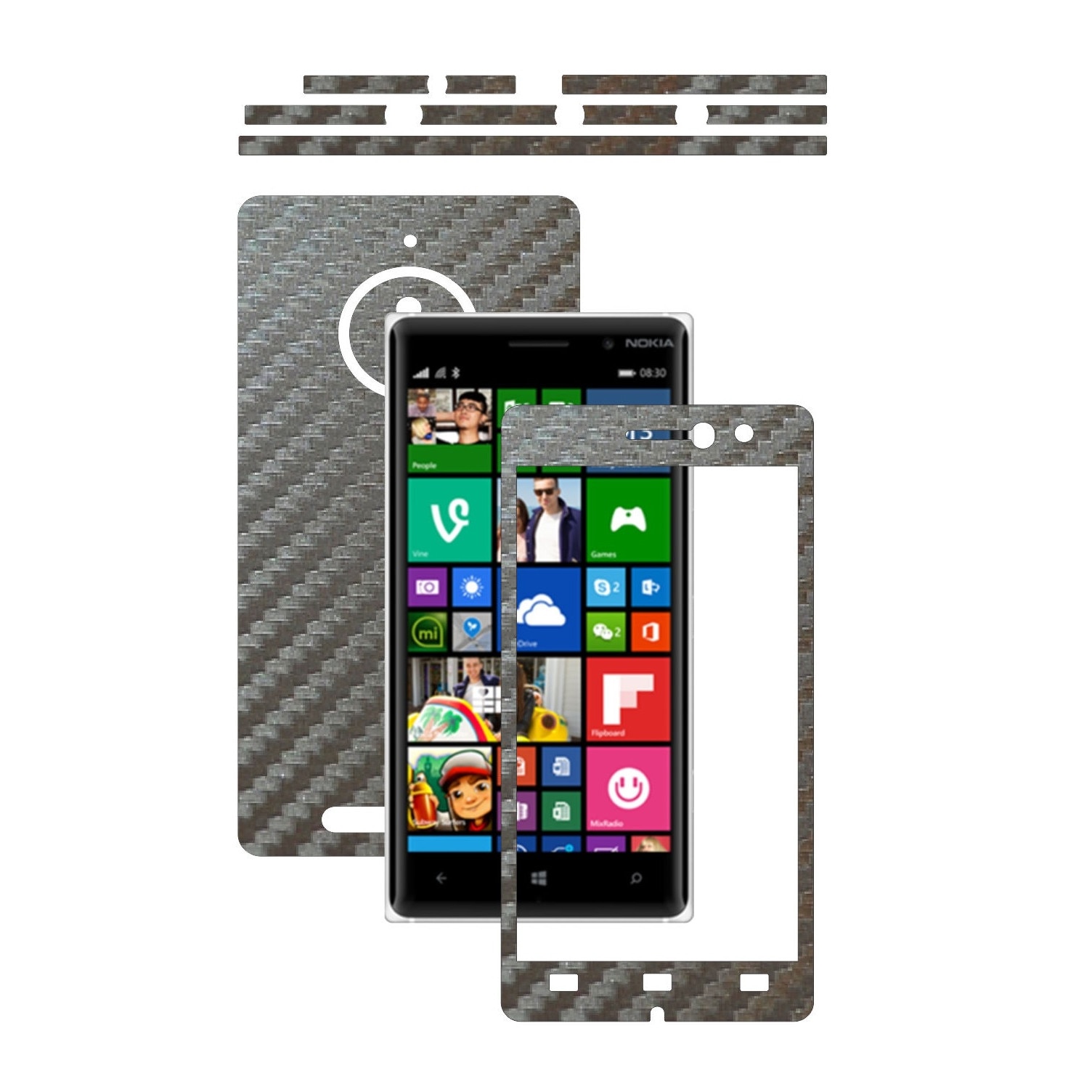 Folie de protectie Carbon Skinz, Husa de tip Skin Adeziv pentru Carcasa, Carbon Gri Argintiu dedicata Nokia Lumia 830