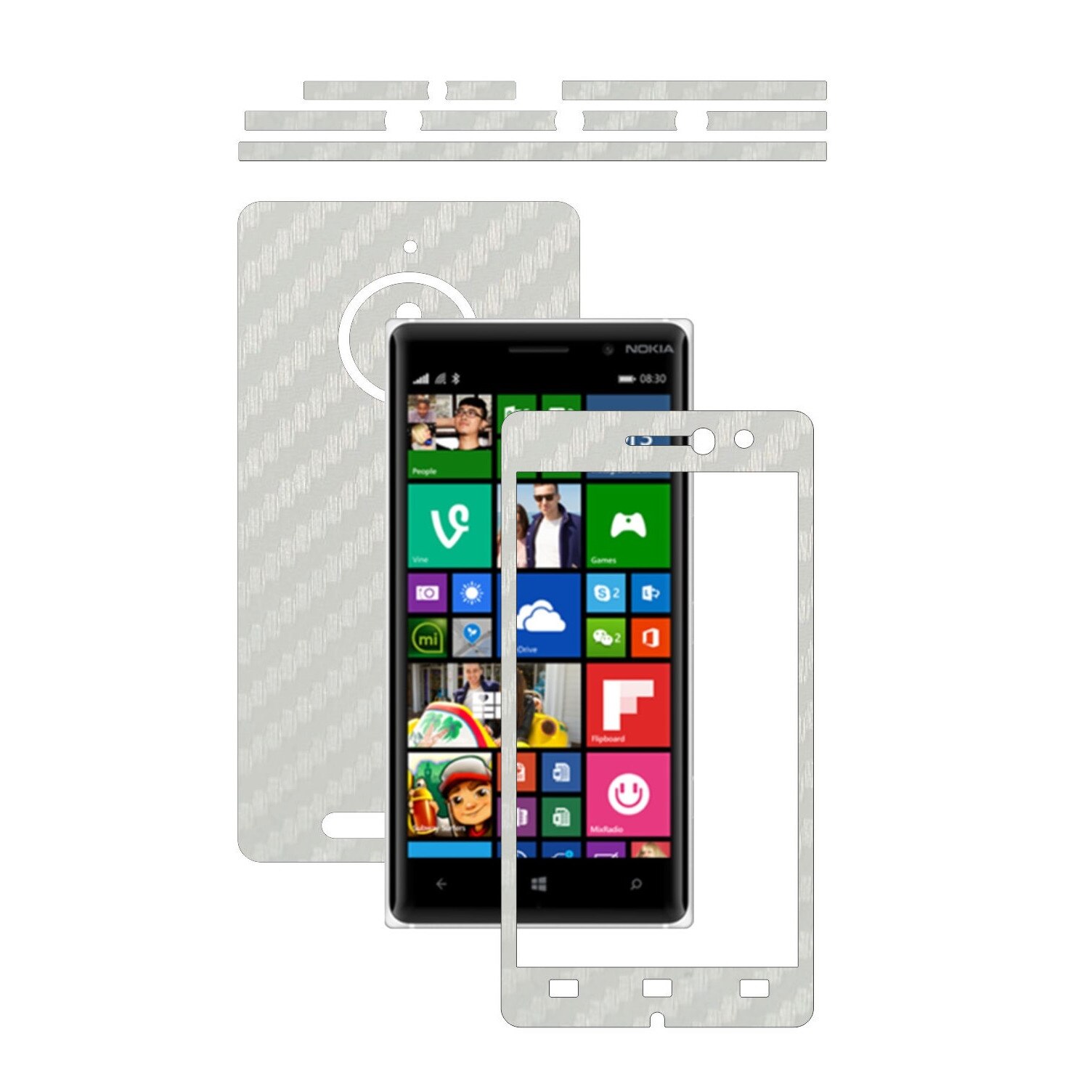 Folie de protectie Carbon Skinz, Husa de tip Skin Adeziv pentru Carcasa, Carbon Alb dedicata Nokia Lumia 830