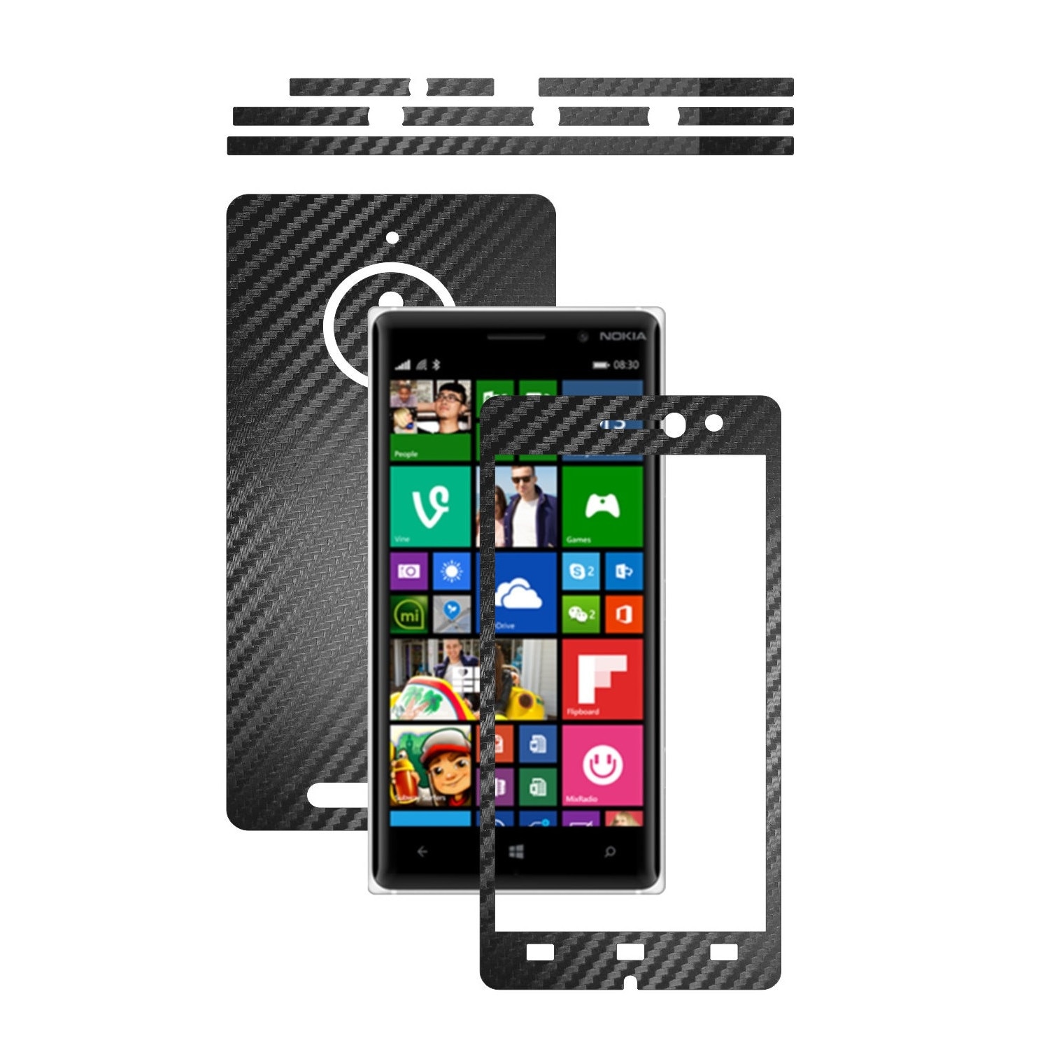 Folie de protectie Carbon Skinz, Husa de tip Skin Adeziv pentru Carcasa, Carbon Negru dedicata Nokia Lumia 830