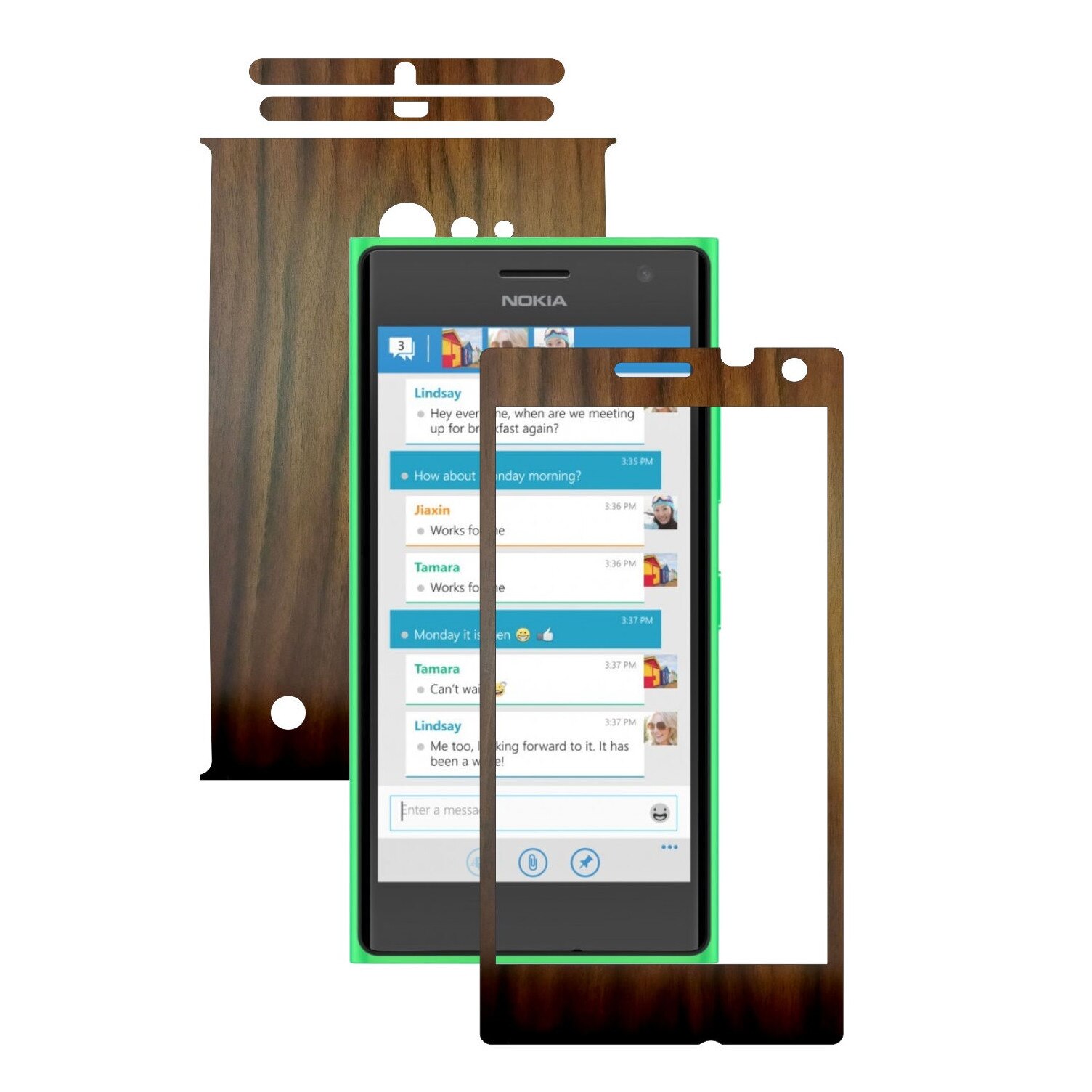 Folie de protectie Carbon Skinz, Husa de tip Skin Adeziv pentru Carcasa, Lemn Nuc Inchis dedicata Nokia Lumia 730, 735