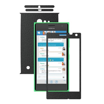 Folie de protectie Carbon Skinz, Husa de tip Skin Adeziv pentru Carcasa, Piele Neagra dedicata Nokia Lumia 730, 735