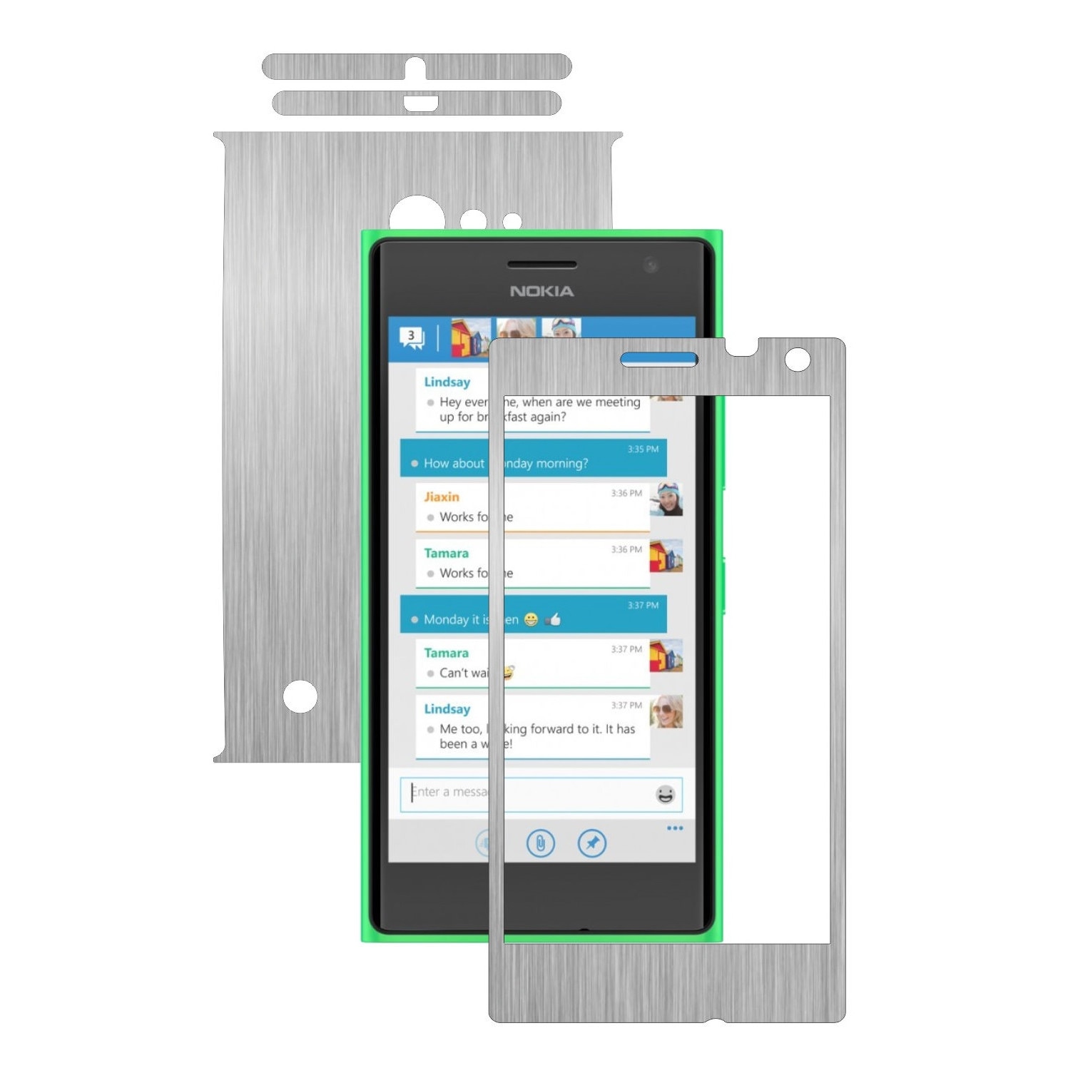 Folie de protectie Carbon Skinz, Husa de tip Skin Adeziv pentru Carcasa, Brushed Argintiu dedicata Nokia Lumia 730, 735