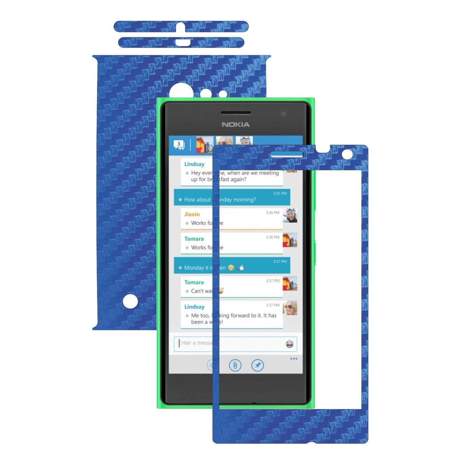 Folie de protectie Carbon Skinz, Husa de tip Skin Adeziv pentru Carcasa, Carbon Albastru dedicata Nokia Lumia 730, 735