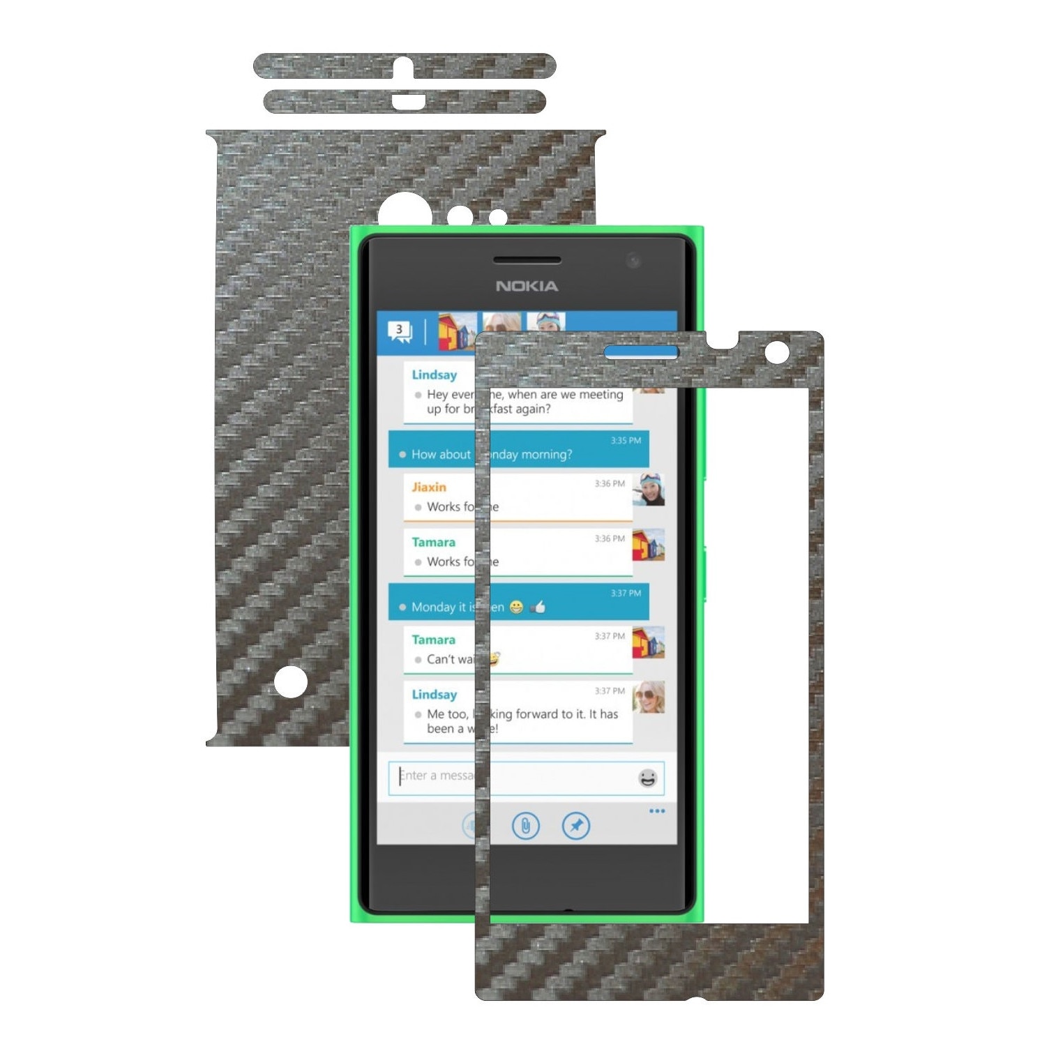 Folie de protectie Carbon Skinz, Husa de tip Skin Adeziv pentru Carcasa, Carbon Gri Argintiu dedicata Nokia Lumia 730, 735