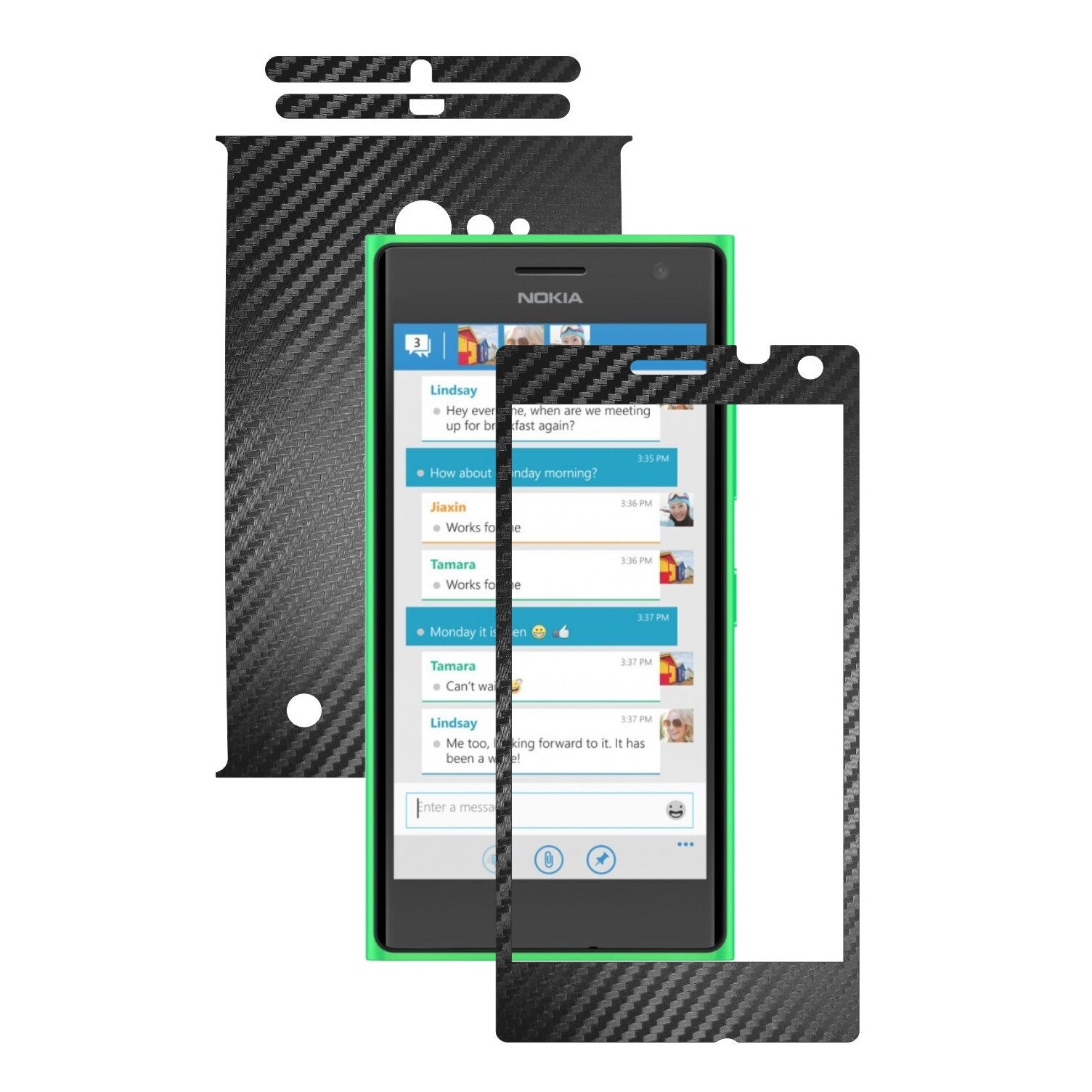 Folie de protectie Carbon Skinz, Husa de tip Skin Adeziv pentru Carcasa, Carbon Negru dedicata Nokia Lumia 730, 735