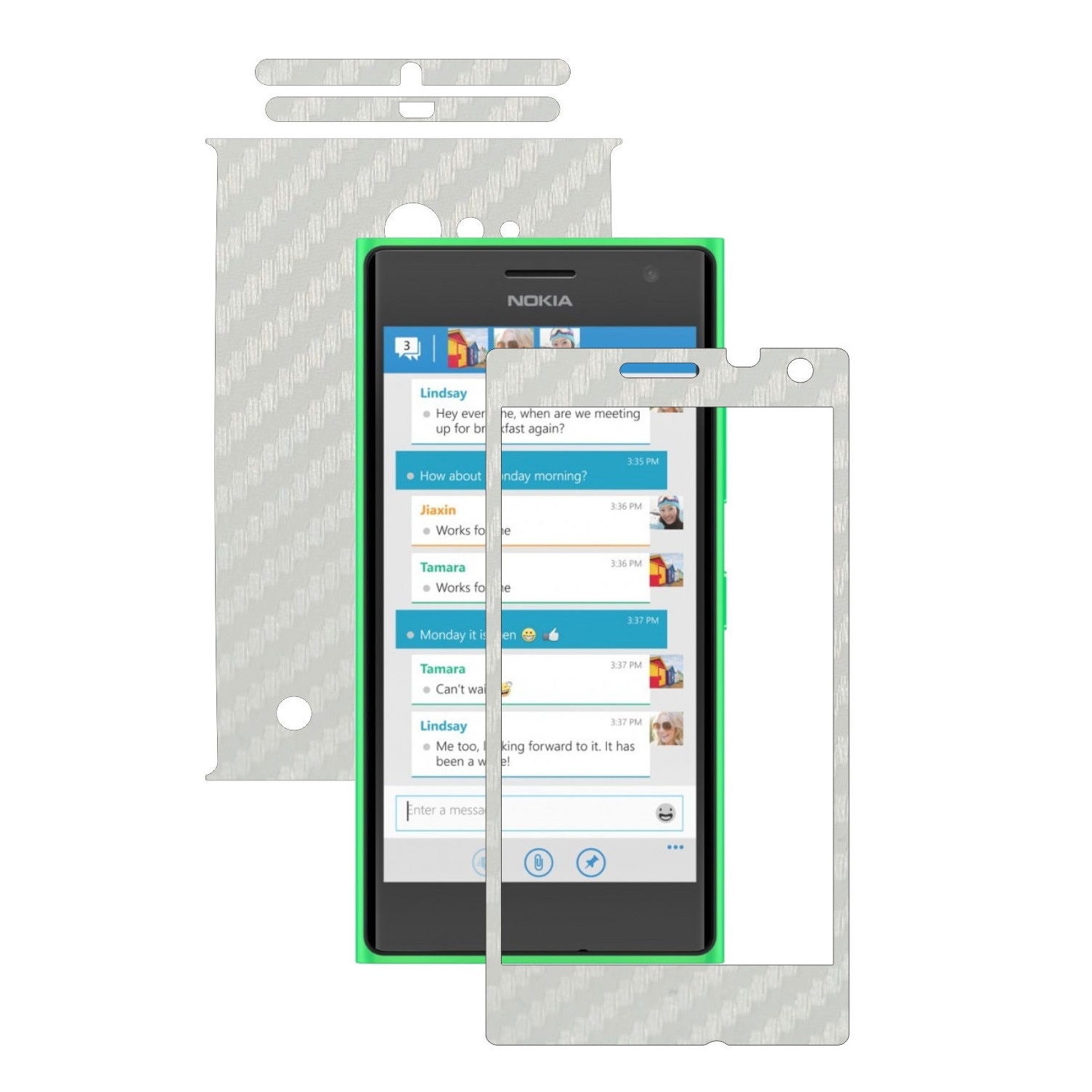 Folie de protectie Carbon Skinz, Husa de tip Skin Adeziv pentru Carcasa, Carbon Alb dedicata Nokia Lumia 730, 735