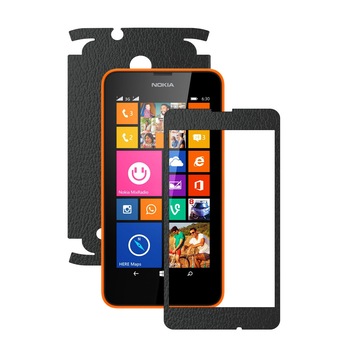 Folie de protectie Carbon Skinz, Husa de tip Skin Adeziv pentru Carcasa, Piele Neagra dedicata Nokia Lumia 630