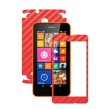 Folie de protectie Carbon Skinz, Husa de tip Skin Adeziv pentru Carcasa, Carbon Rosu dedicata Nokia Lumia 630
