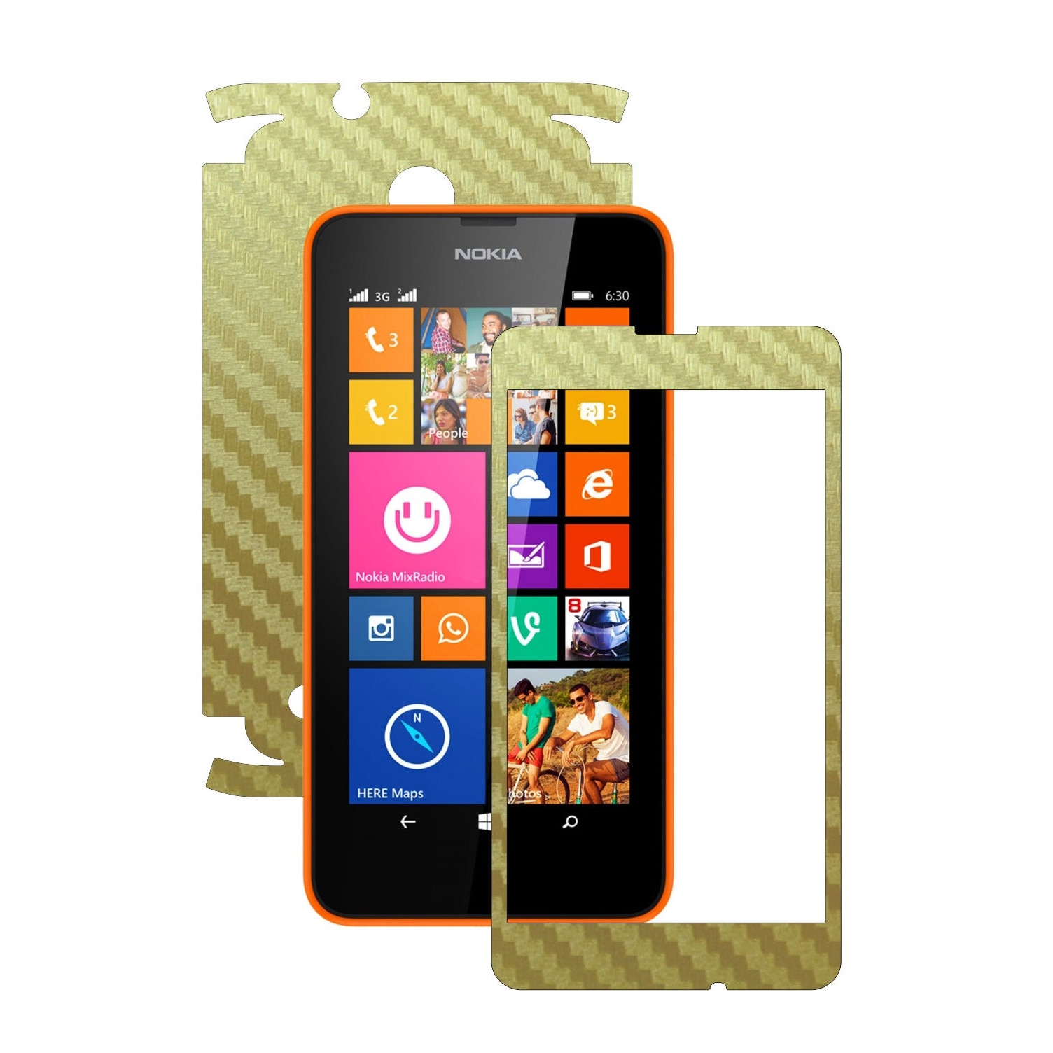 Folie de protectie Carbon Skinz, Husa de tip Skin Adeziv pentru Carcasa, Carbon Auriu dedicata Nokia Lumia 630